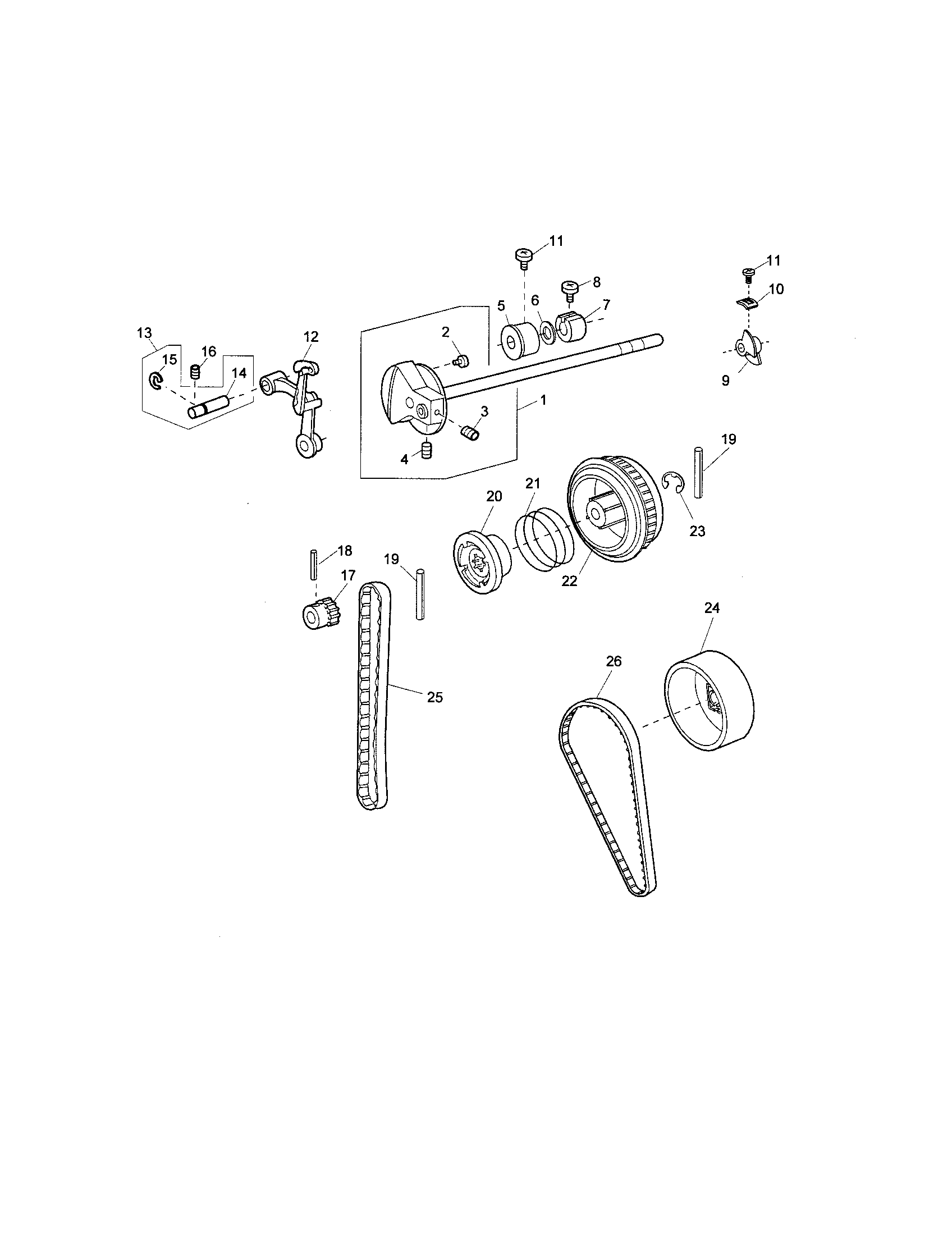 Kenmore Elite 38519005500 upper shaft unit/timing belt diagram