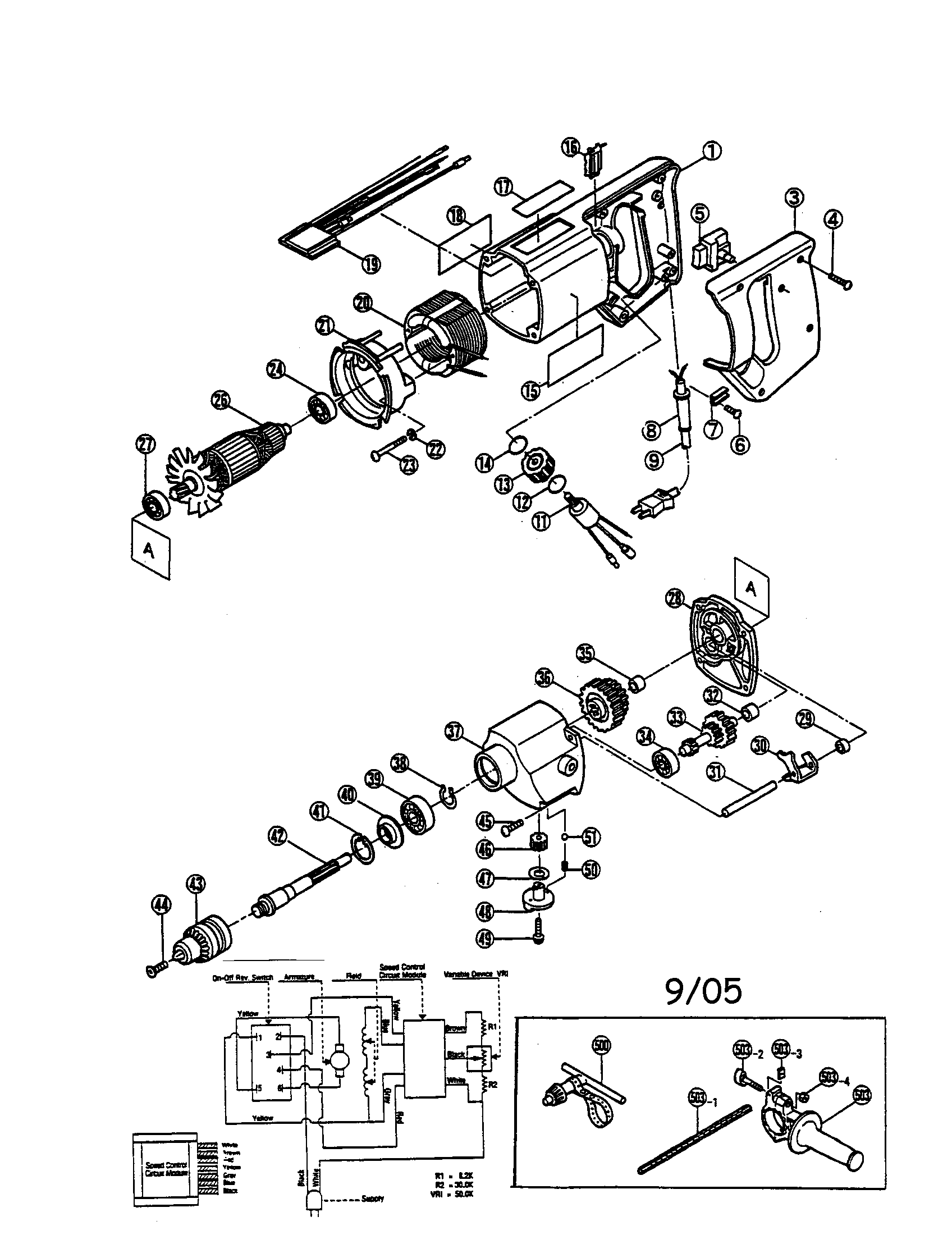 Ryobi DE-1320 electric drill diagram