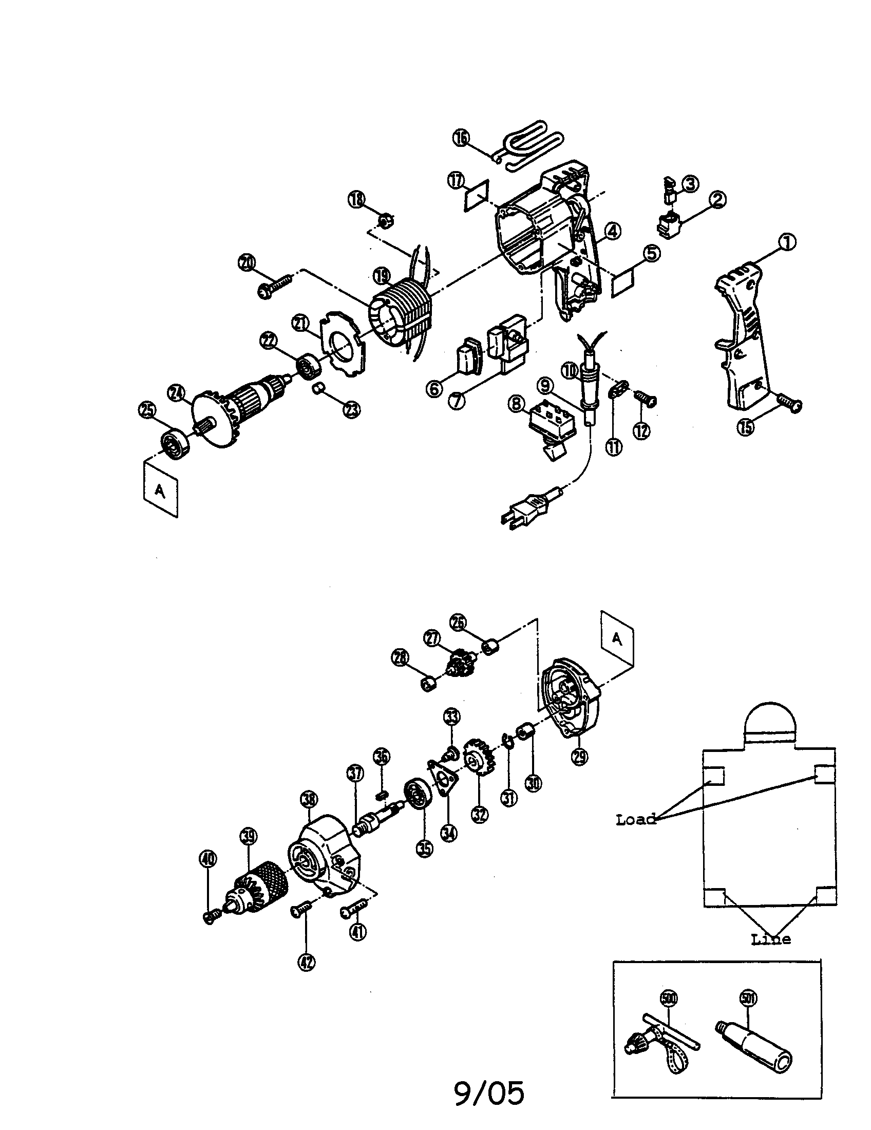 Ryobi D-1010 electric drill diagram