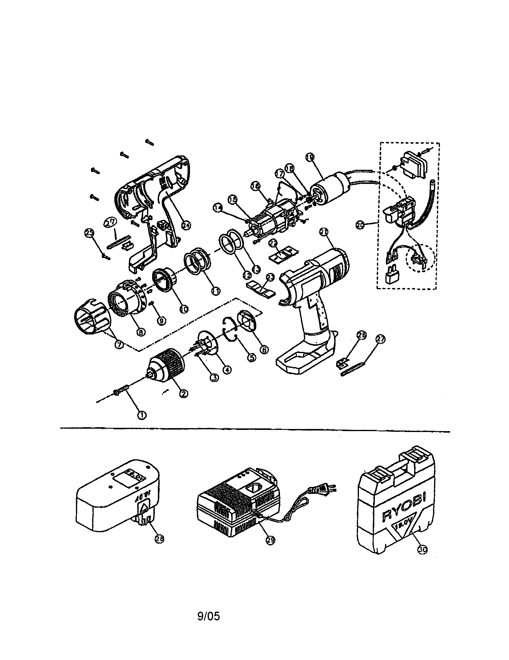 Ryobi JS10531K2 18v jobsite drill diagram