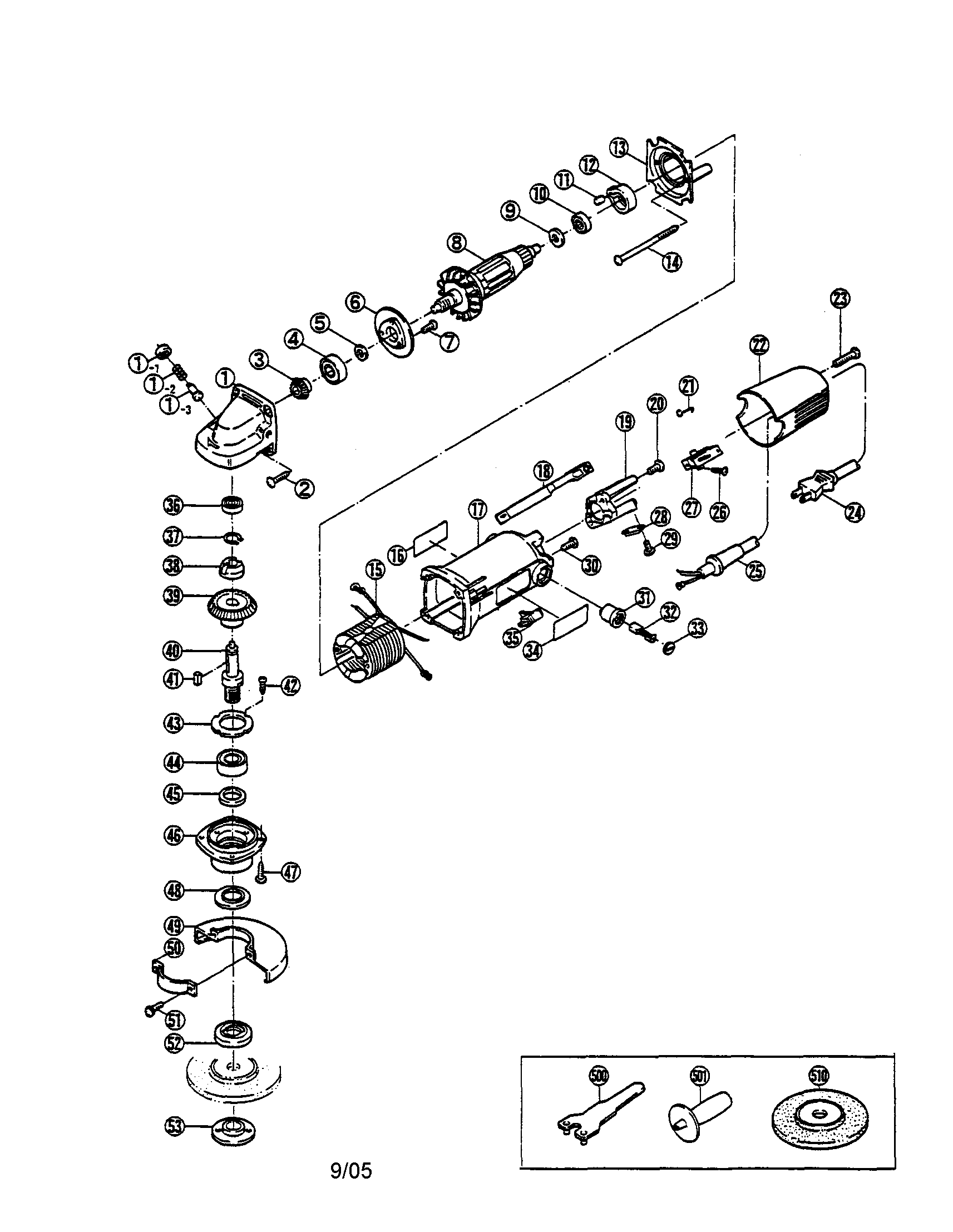 Ryobi G-1155K grinder assembly diagram