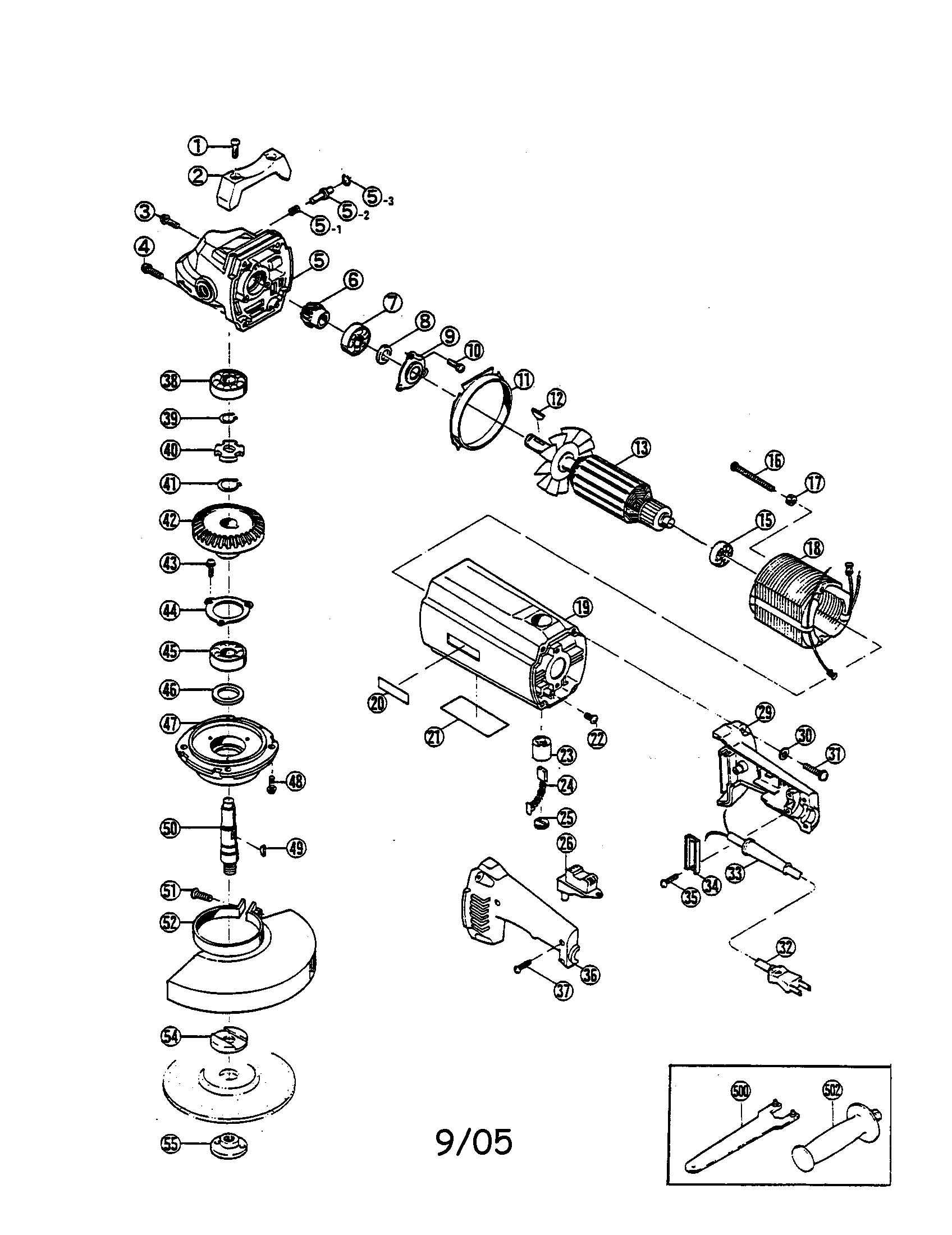 Ryobi G-2300C grinder assembly diagram