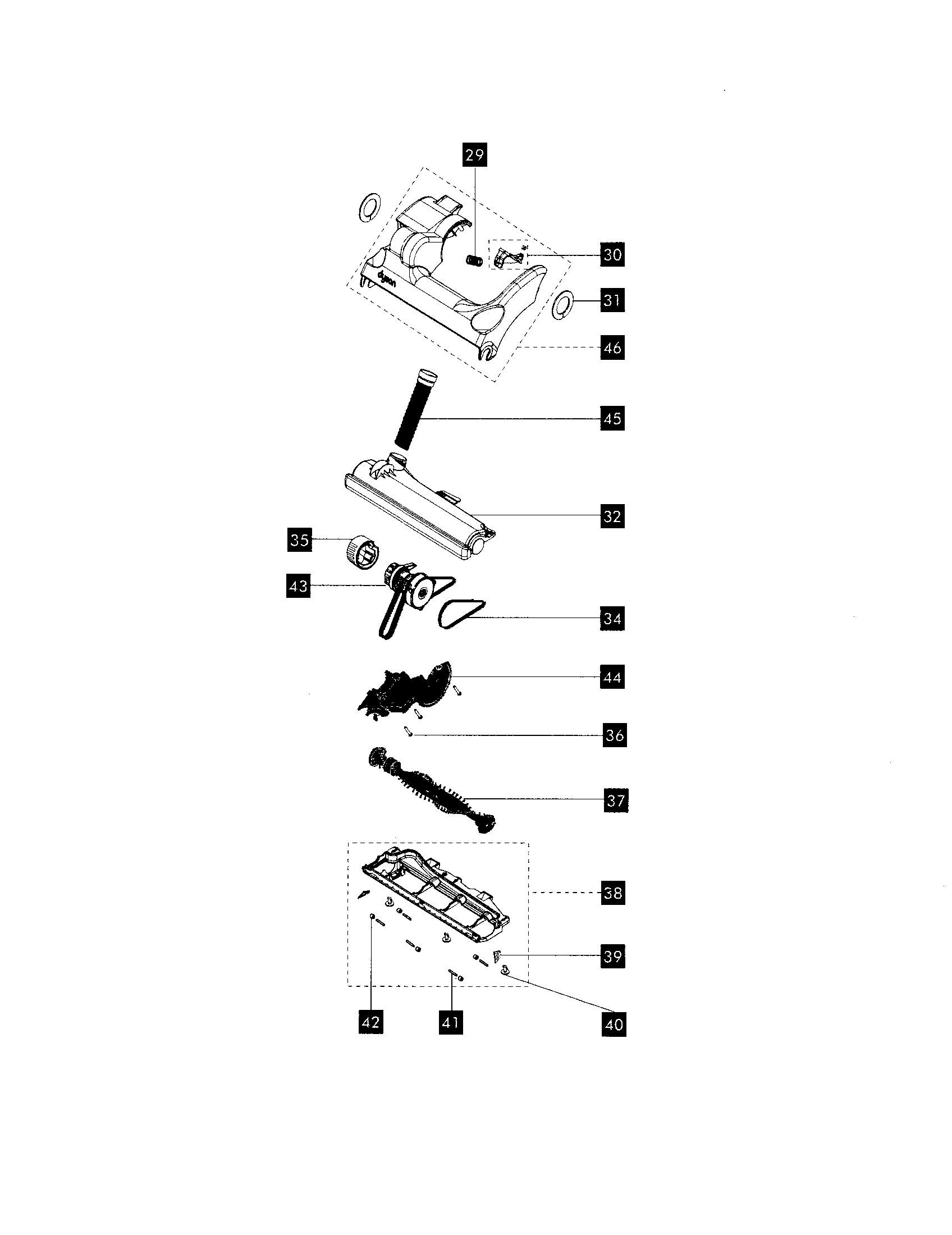 Dyson DC14 cleaner head/agitator/brush housing diagram