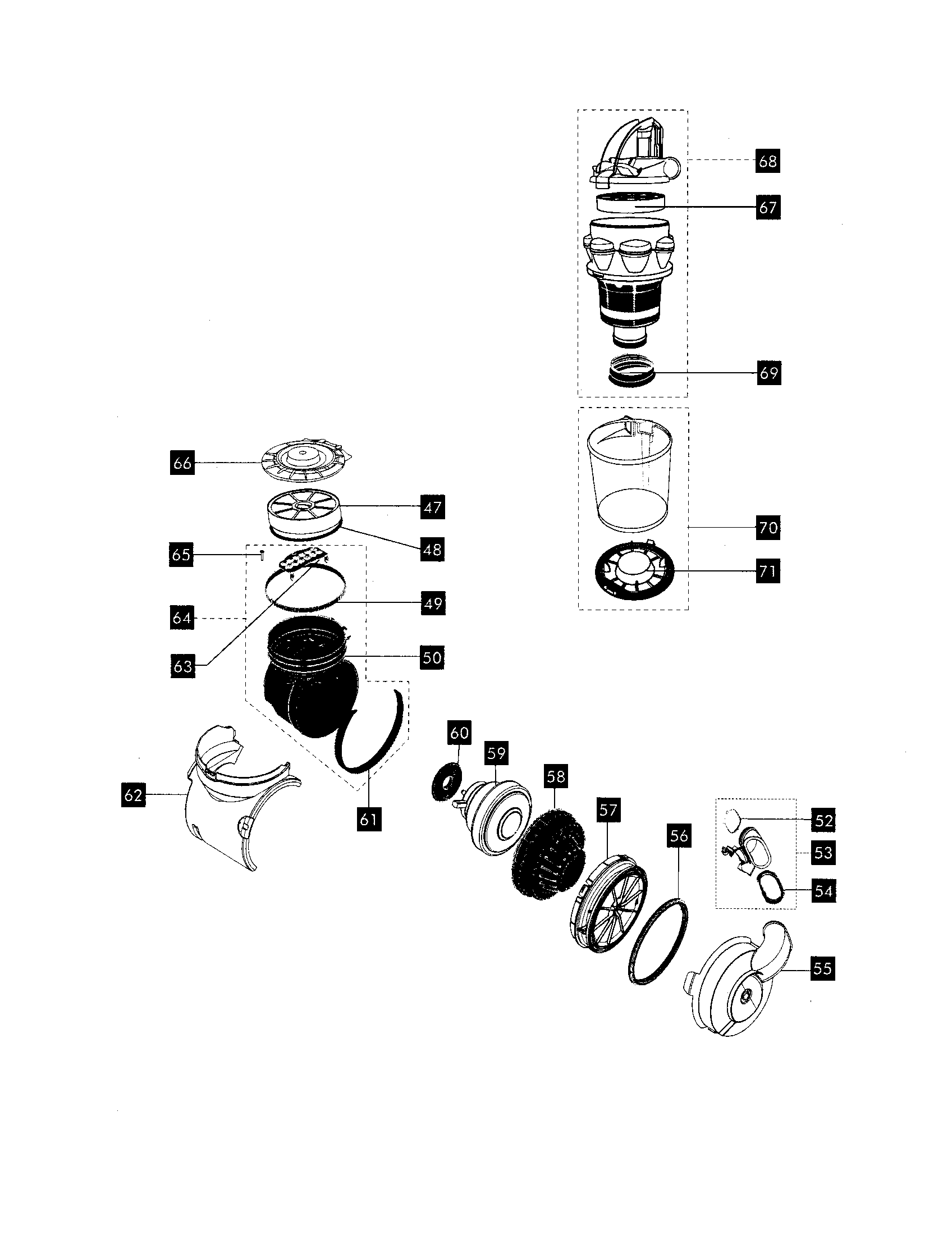 Dyson DC14 canister/motor assembly diagram