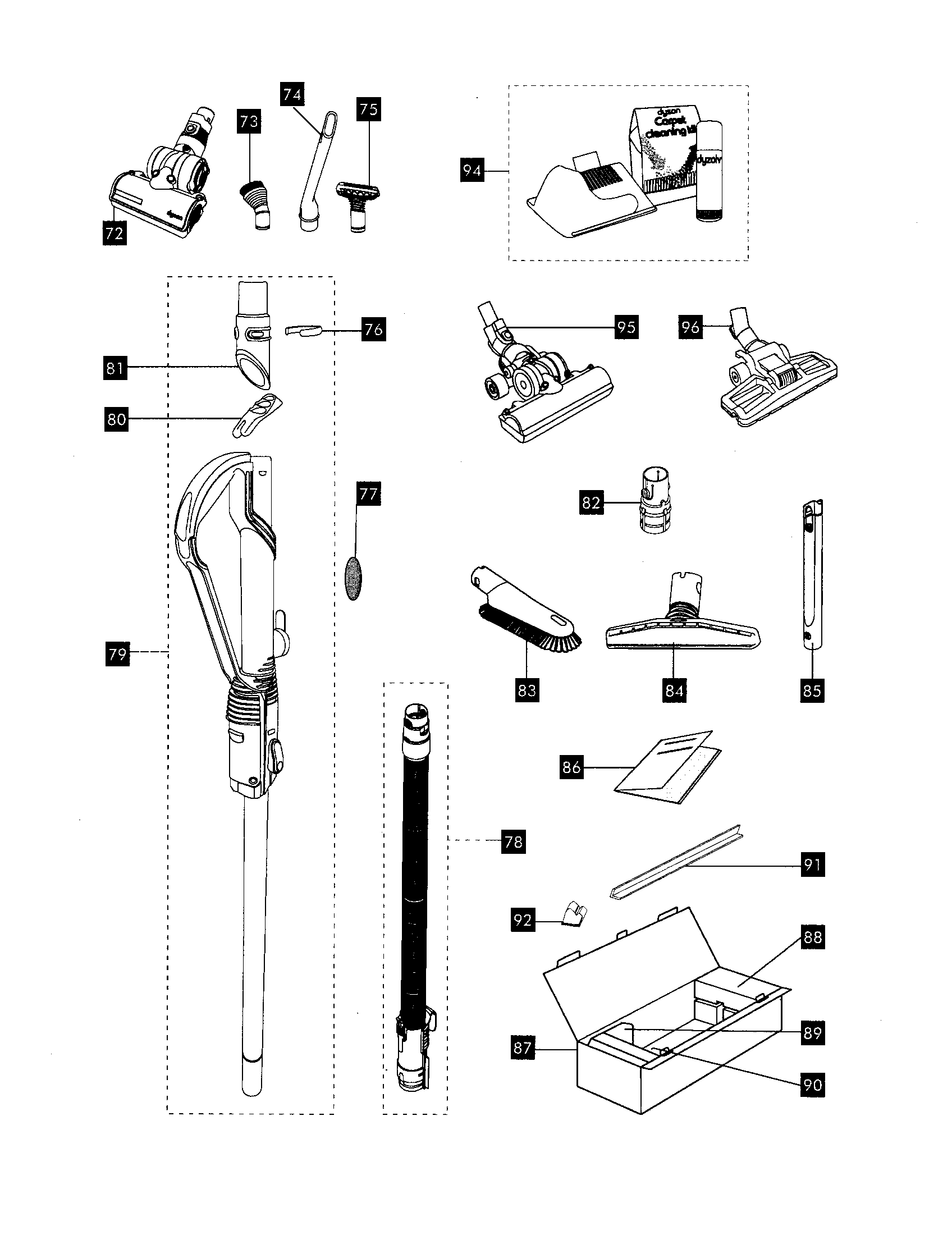 Dyson DC14 accessories diagram