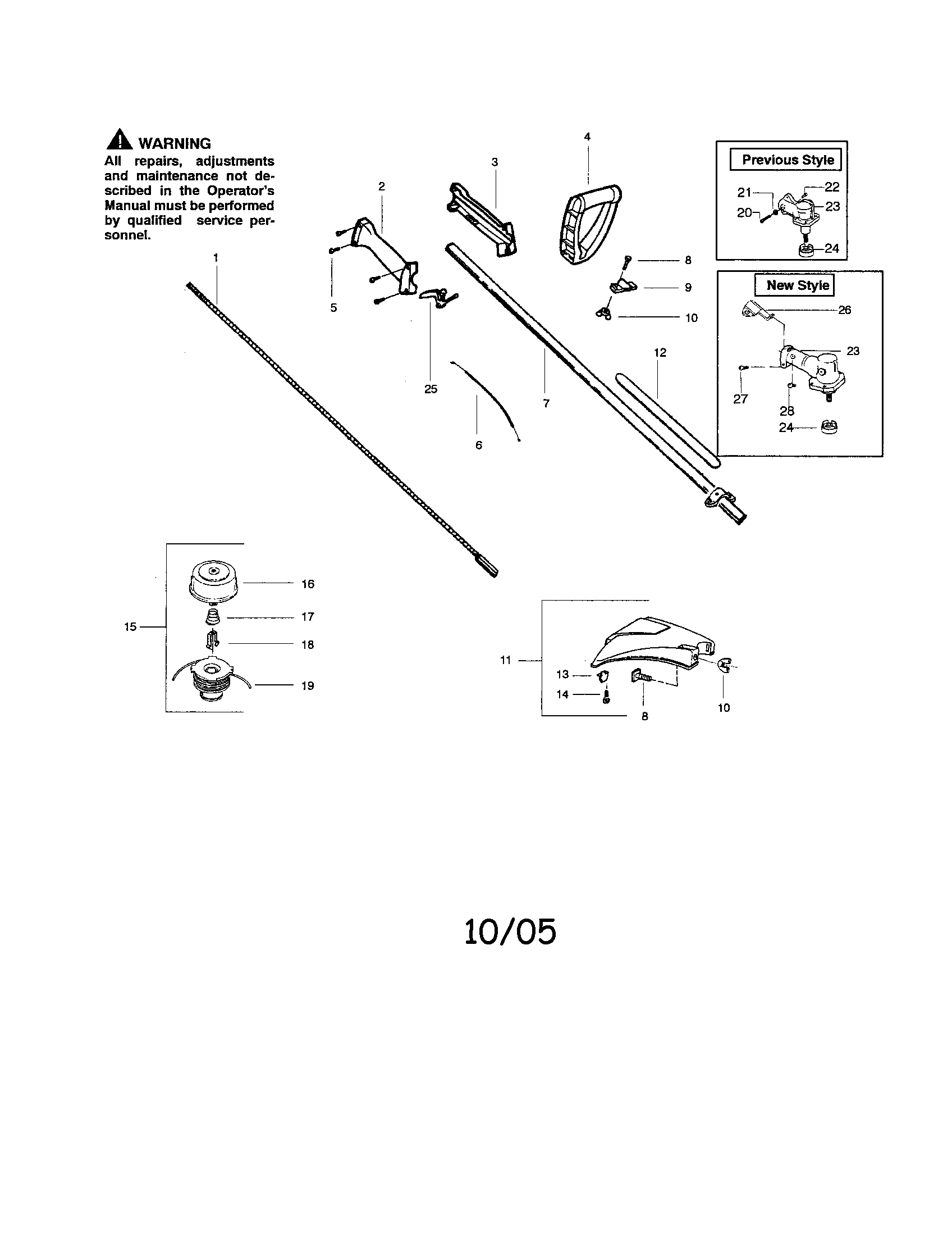 Weed Eater XT600 TYPE 5 drive shaft/handle/throttle housing diagram