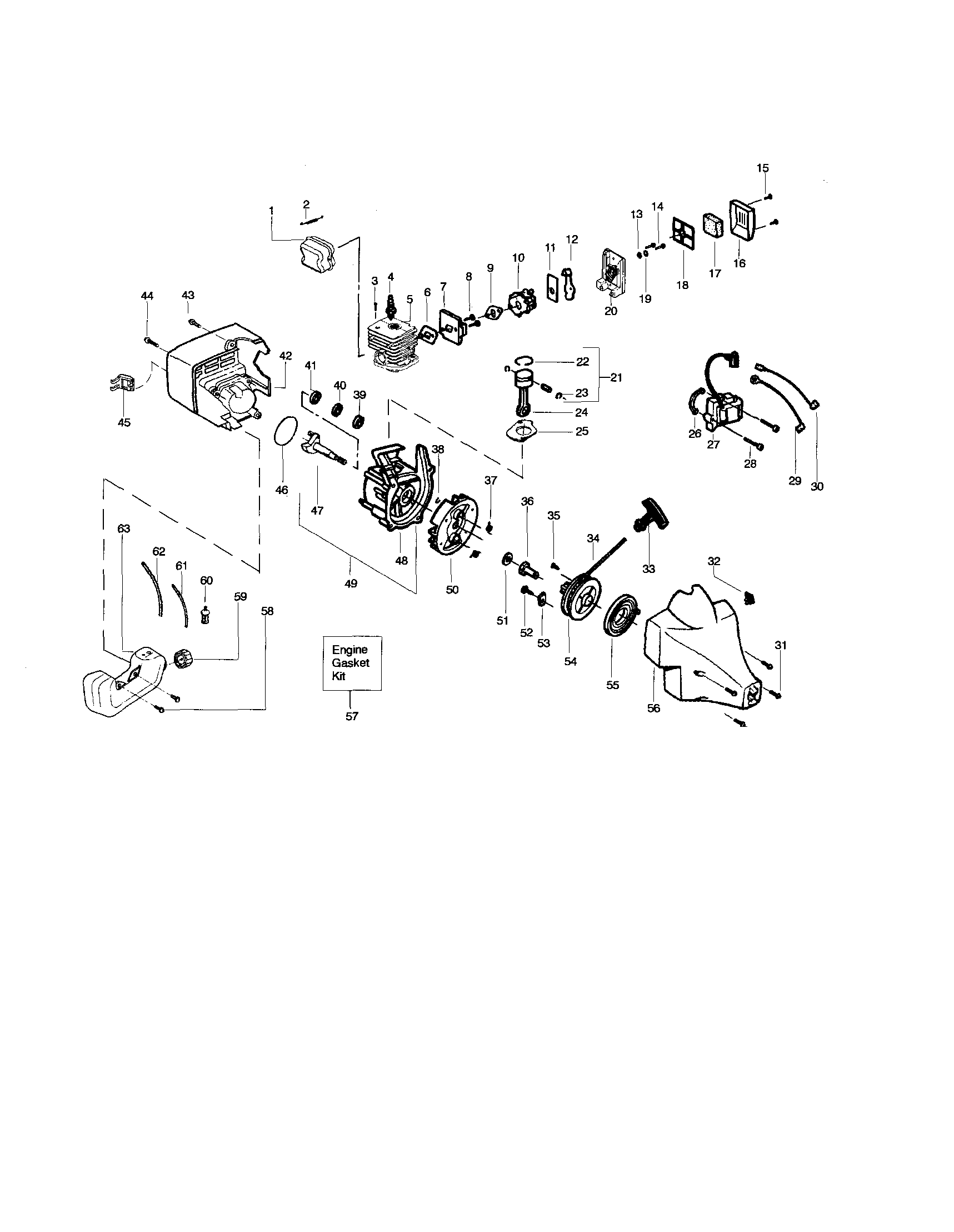 Weed Eater XT600 TYPE 5 crankshaft/crankcase/cylinder diagram