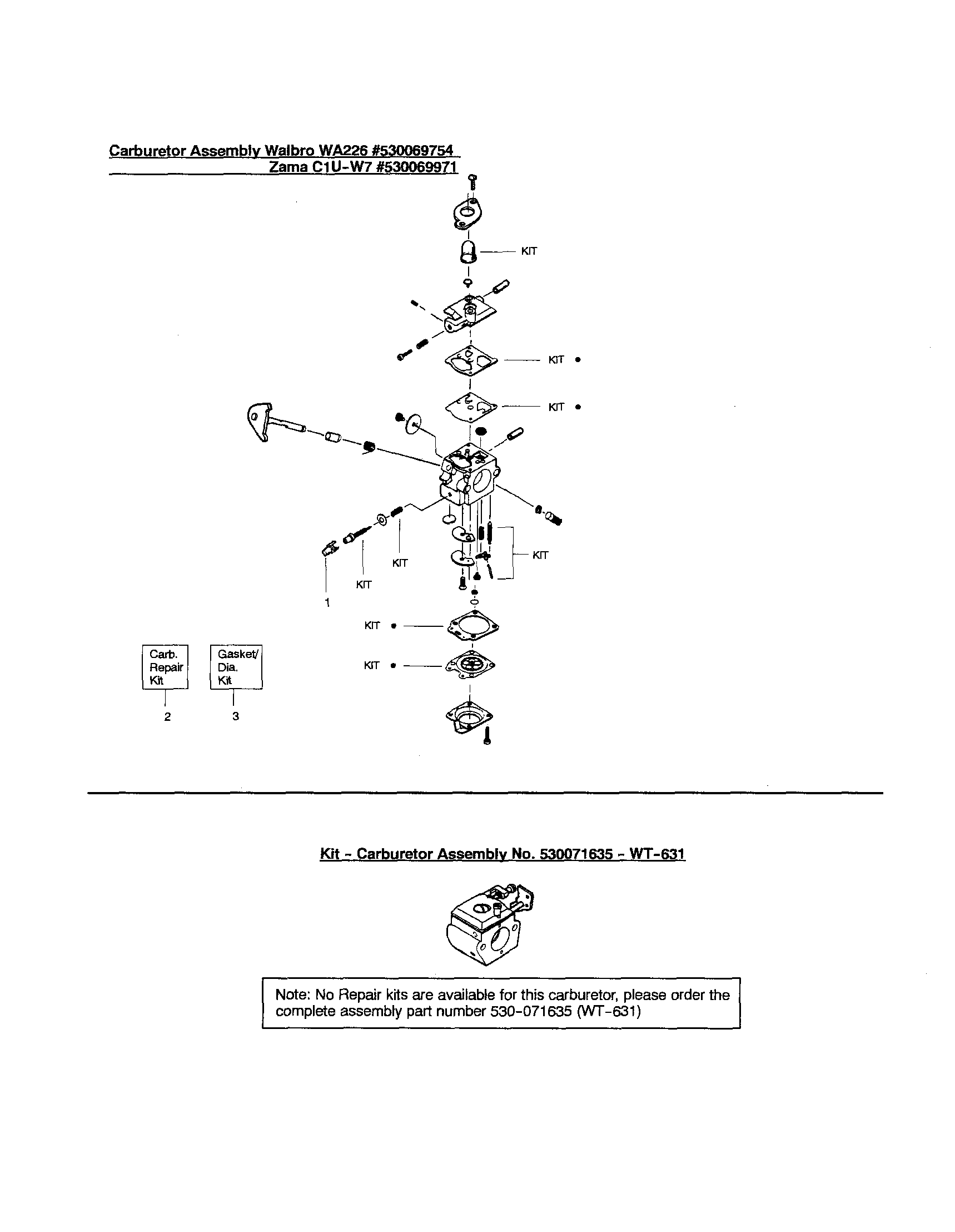 Weed Eater XT600 TYPE 5 carburetor assembly diagram