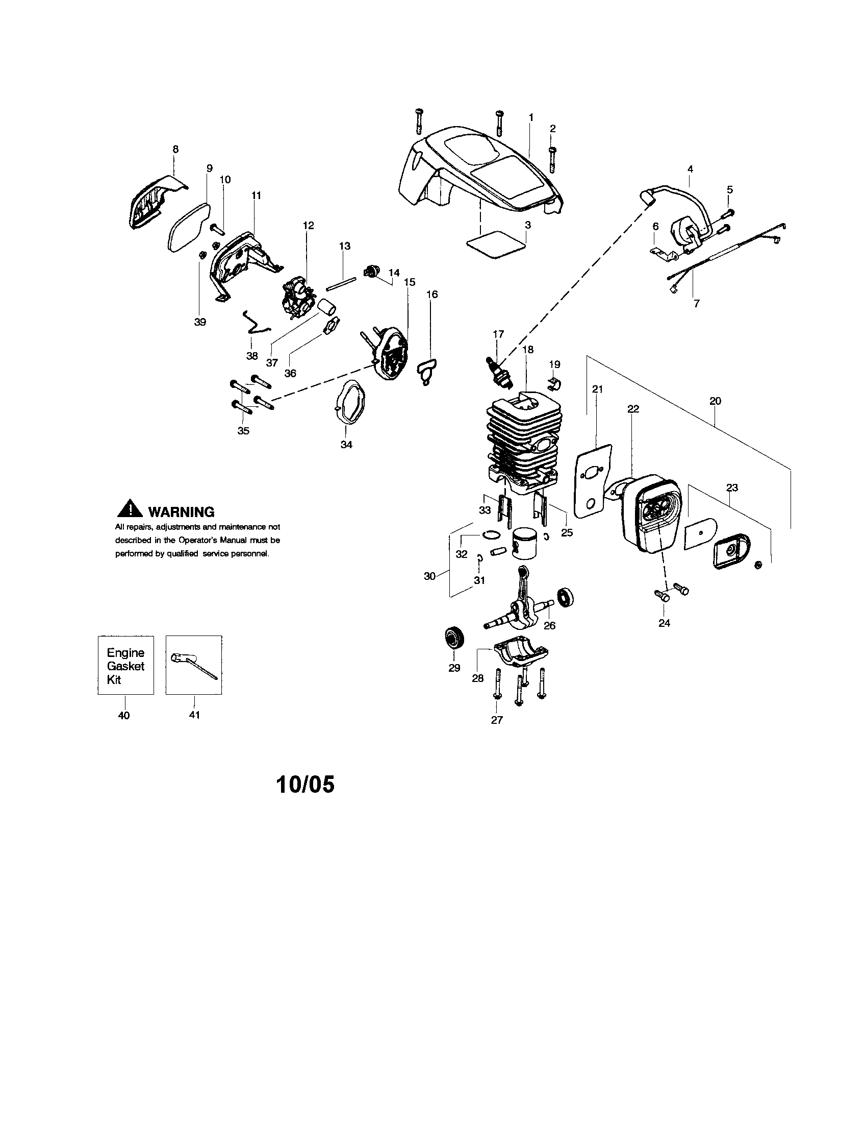 Poulan PPB4218 cylinder/shield/crankshaft diagram