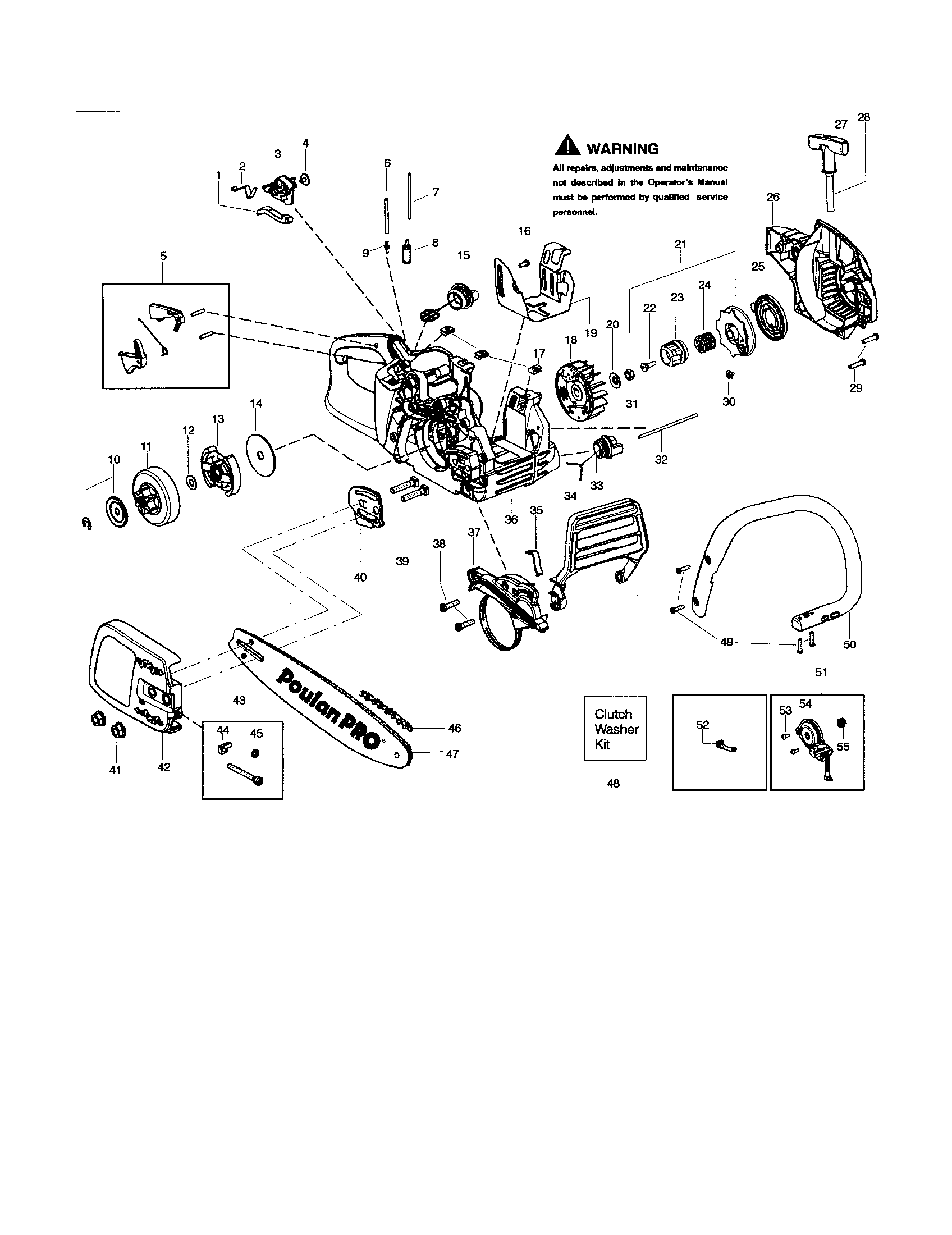 Poulan PPB4218 chain/bar/handle/housing diagram