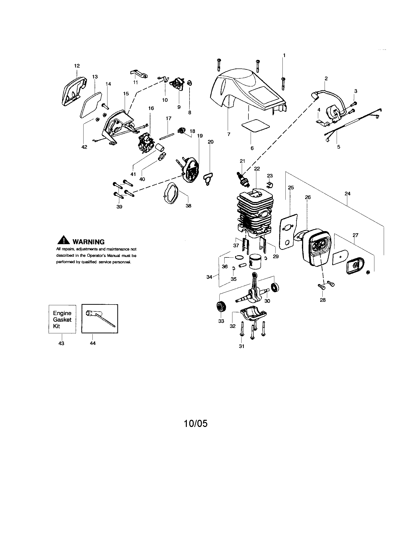Poulan P3818AV cylinder/shield/crankshaft diagram