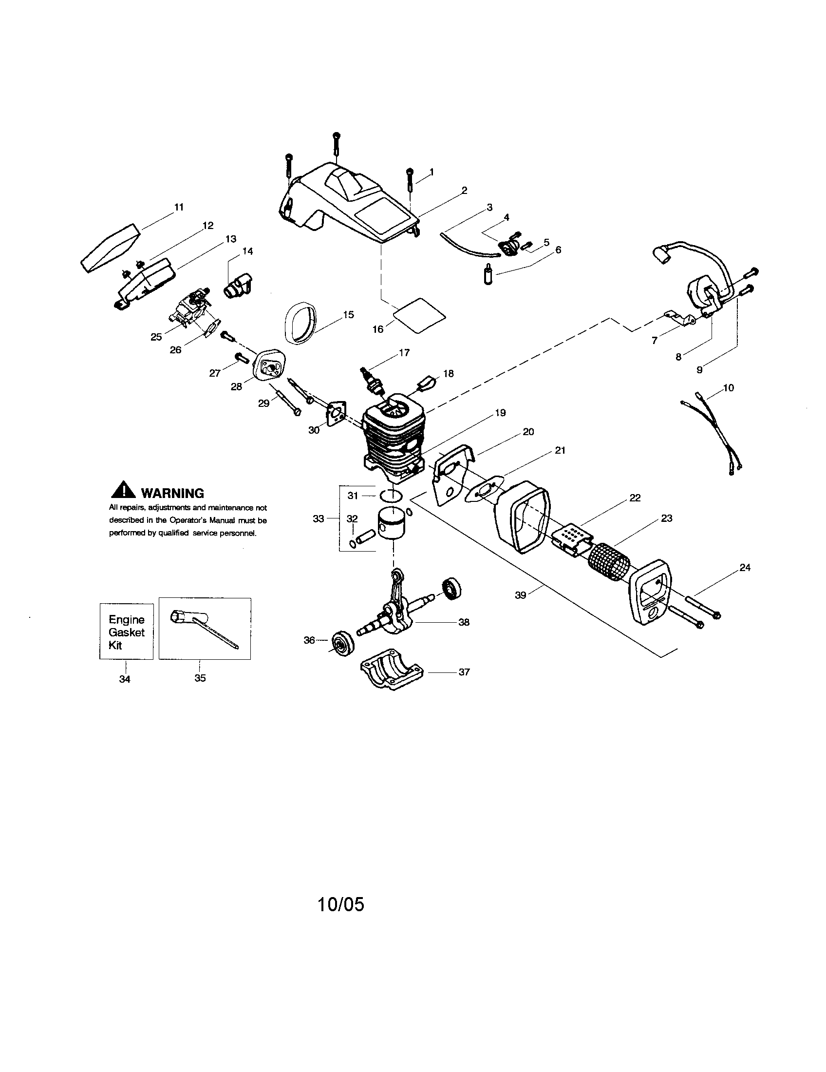 Poulan BH2160 cylinder/shield/crankshaft diagram