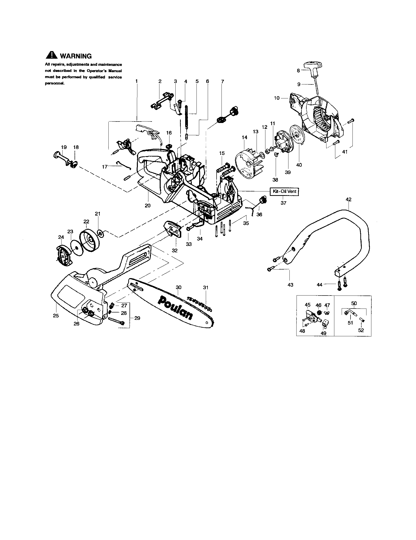 Poulan BH2160 chain/handle/bar/housing diagram