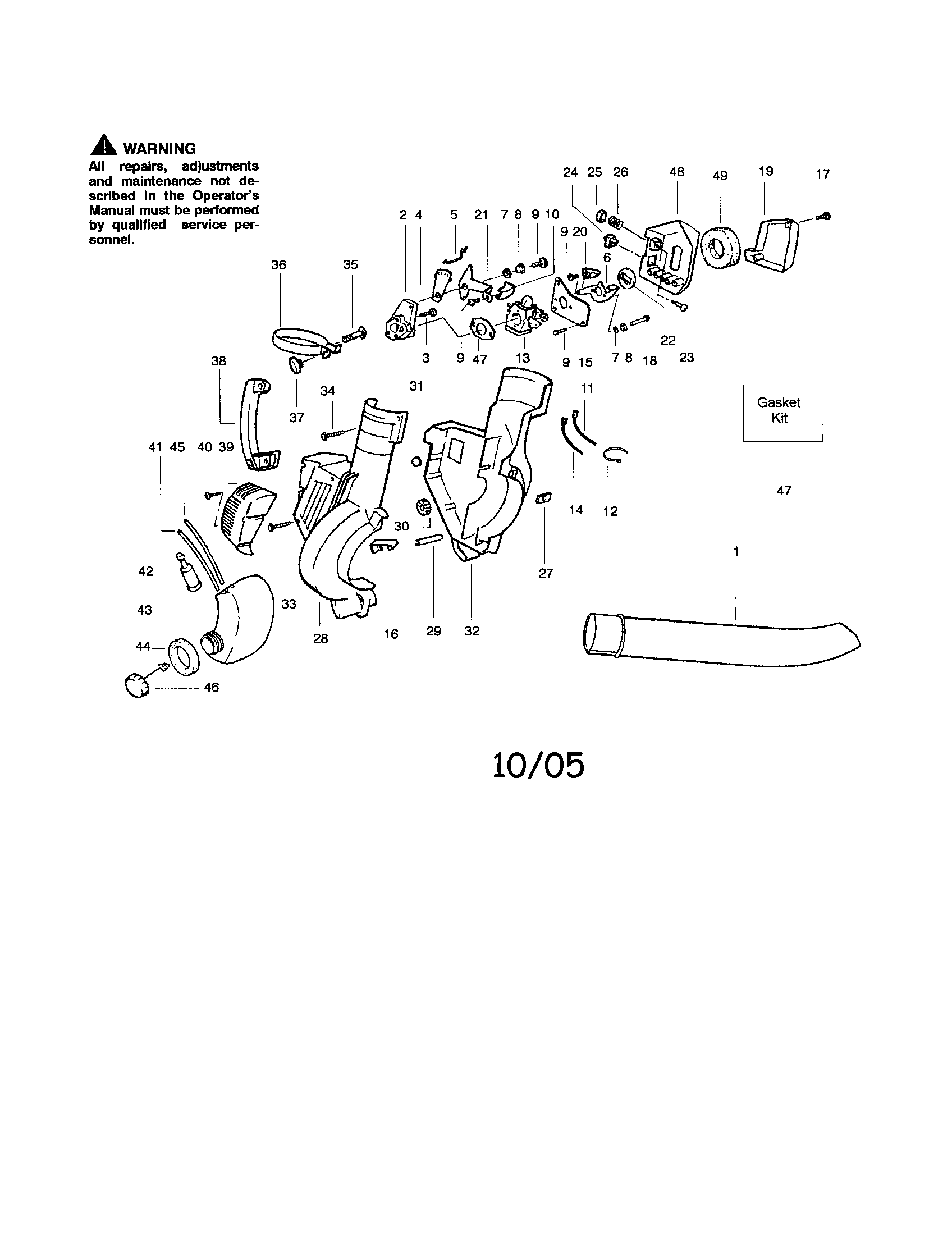 Weed Eater BV2000 TYPE 1 housing/tube/fuel tank diagram