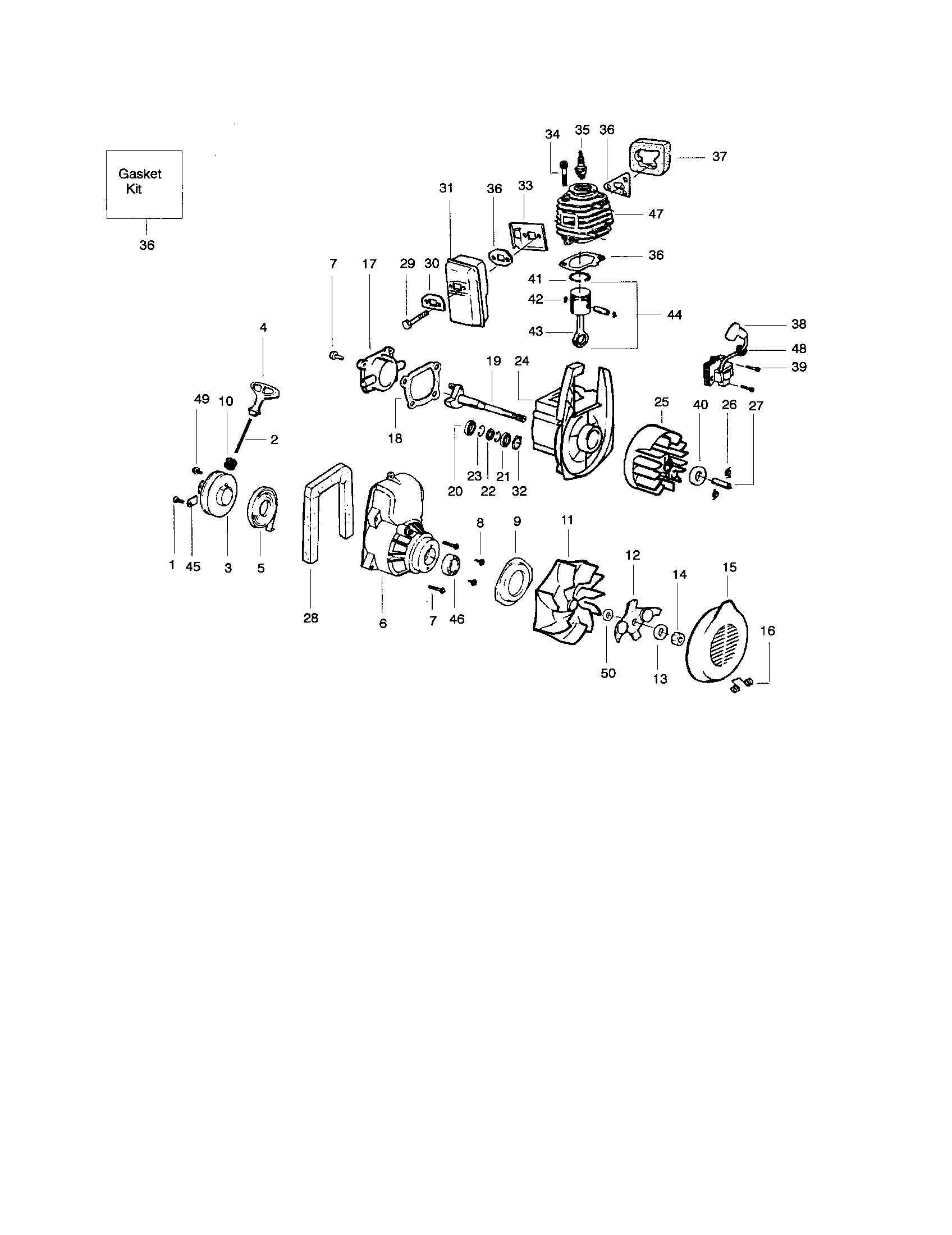 Weed Eater BV2000 TYPE 1 cylinder/crankshaft/crankcase diagram