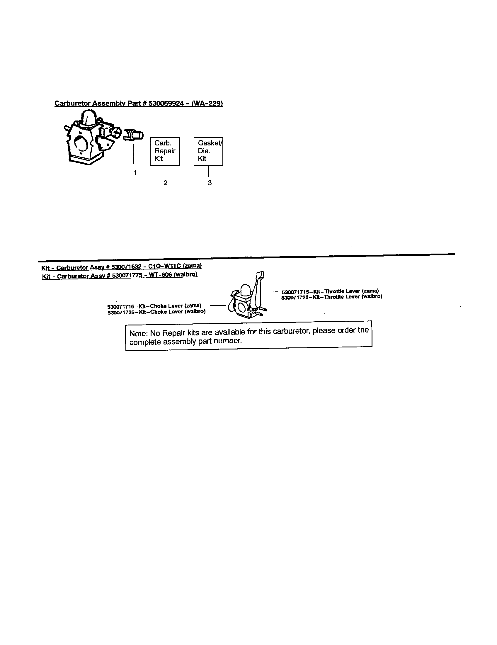 Weed Eater BV2000 TYPE 1 carburetor(s) diagram