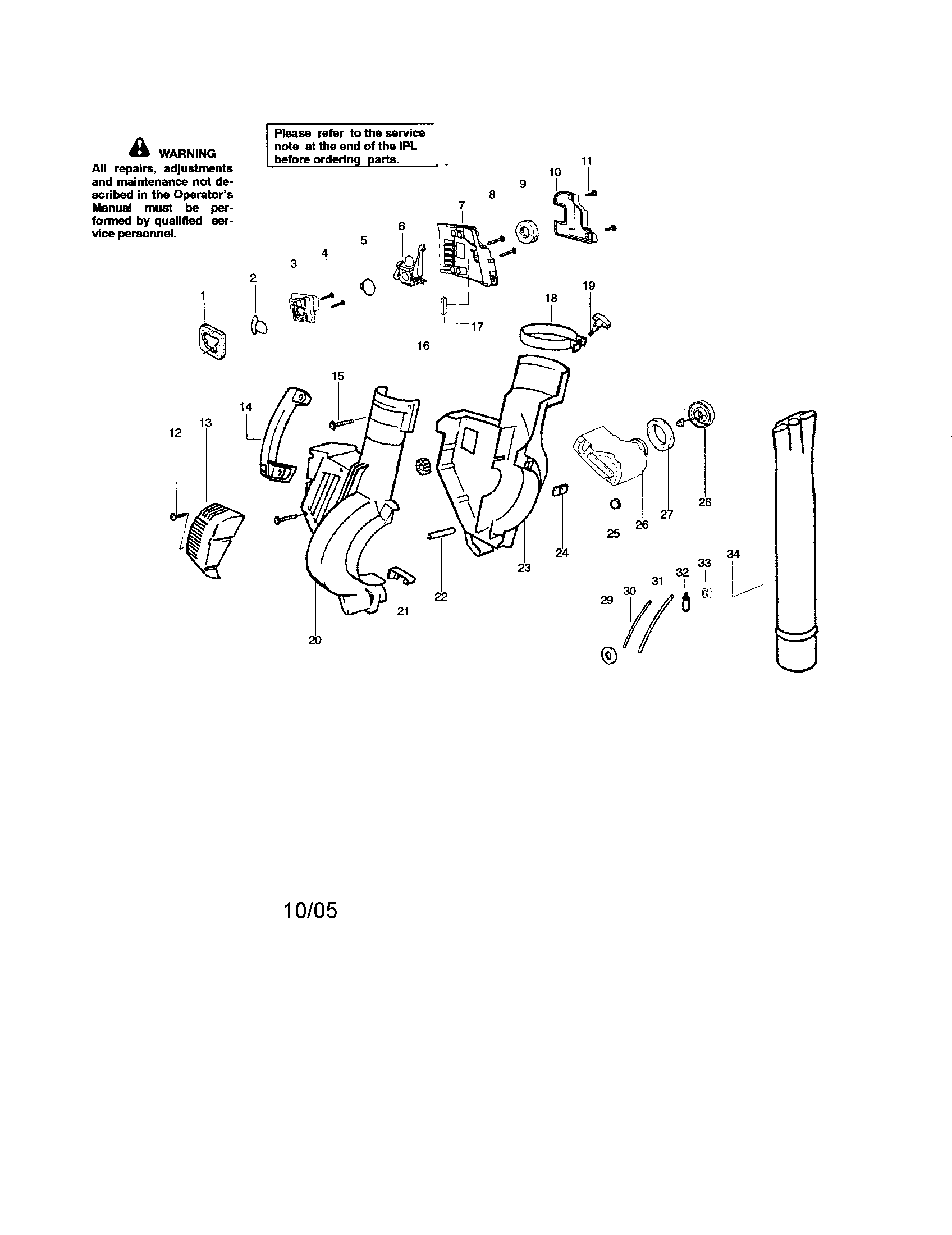 Weed Eater BV1850 TYPE 2 housing/tube/fuel tank diagram