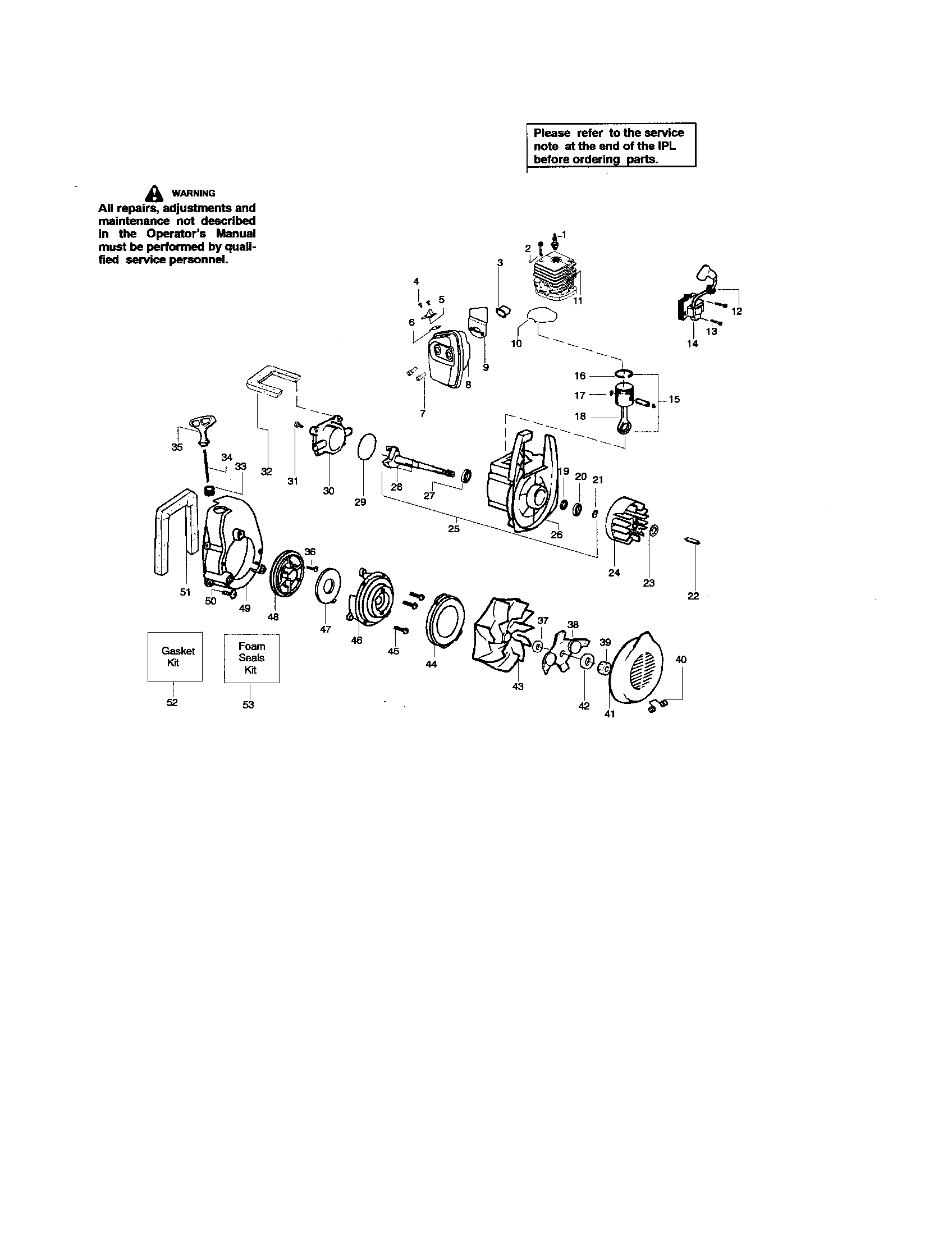 Weed Eater BV1850 TYPE 2 cylinder/crankshaft/crankcase diagram