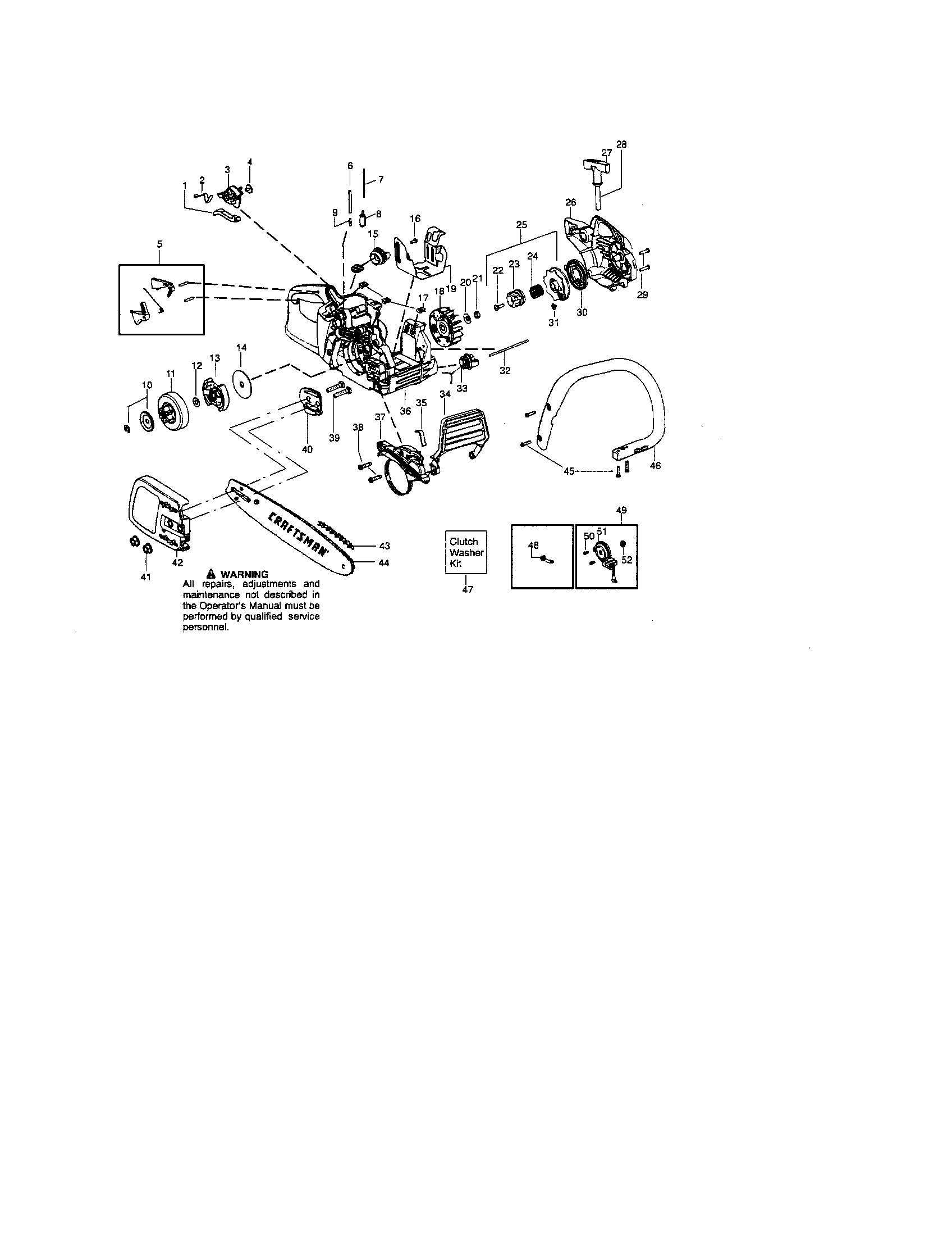 Craftsman 358350670 chain/bar/handle/housing diagram
