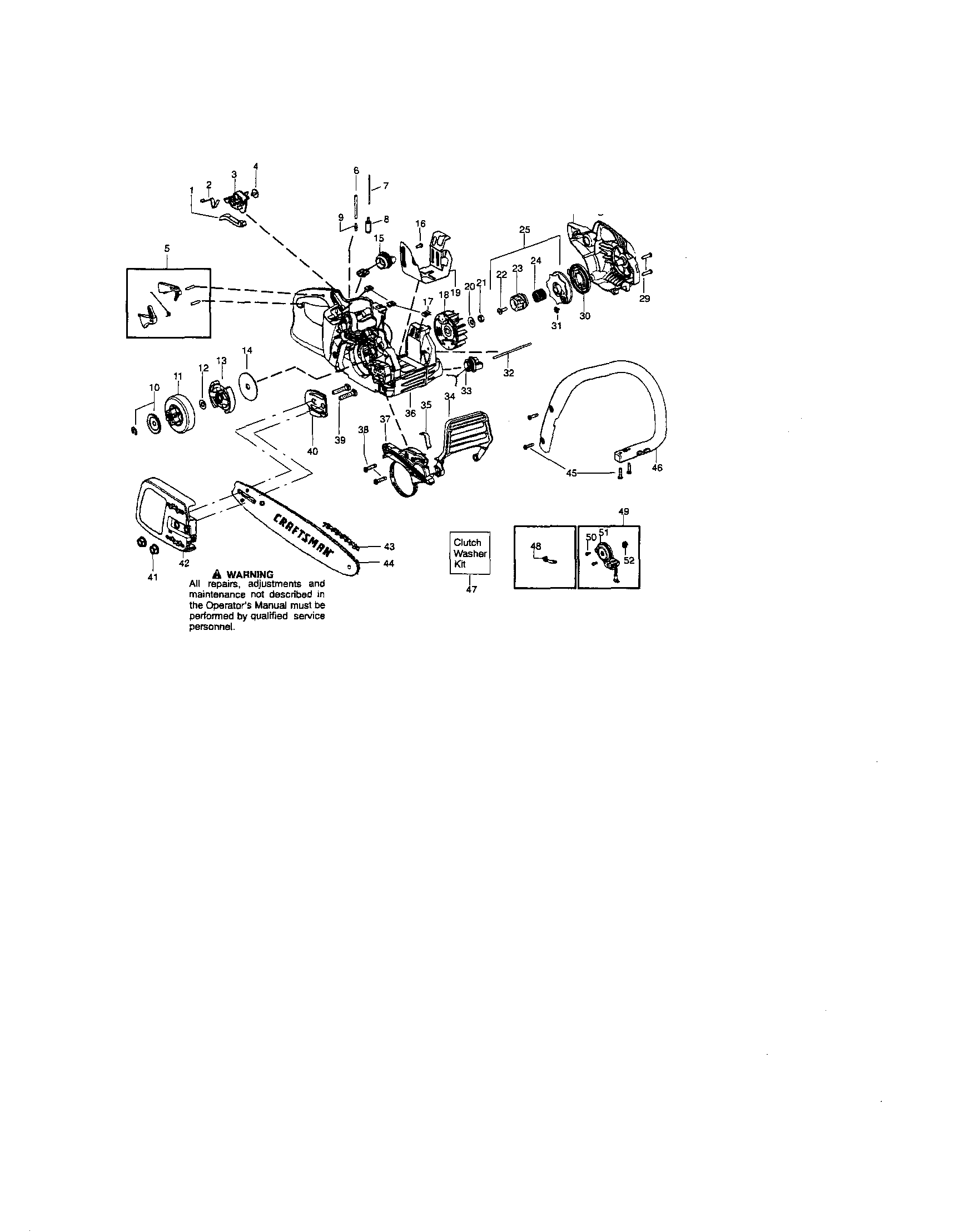Craftsman 358360680 chain/bar/handle/housing diagram