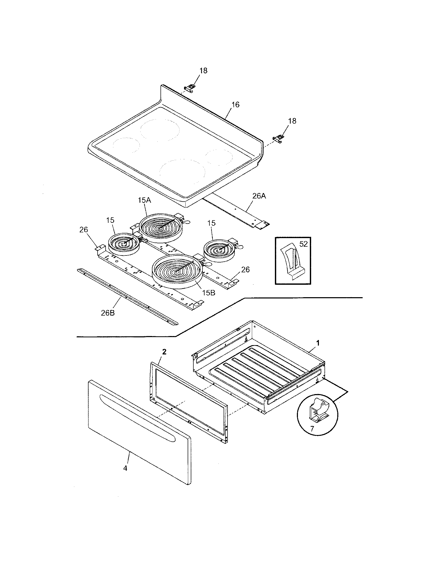 Frigidaire FEF364DSD top/drawer diagram