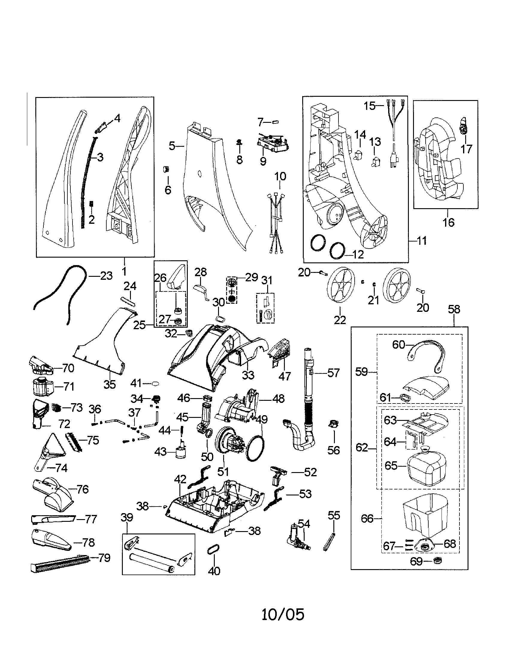 Bissell 1698 upright deep cleaner diagram