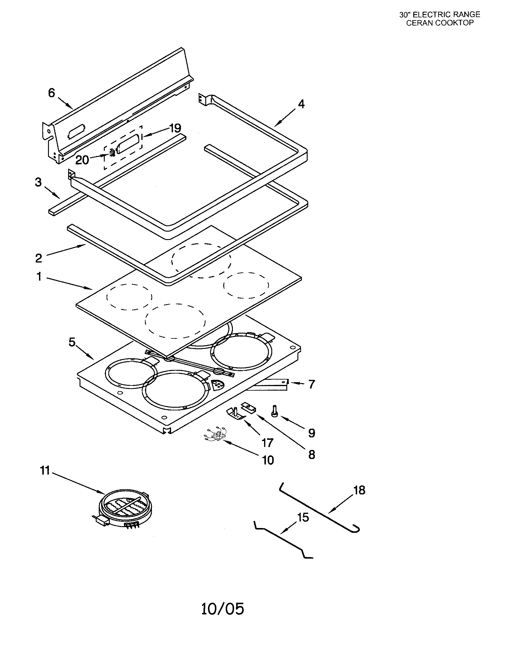 Whirlpool WHE383311 cooktop diagram