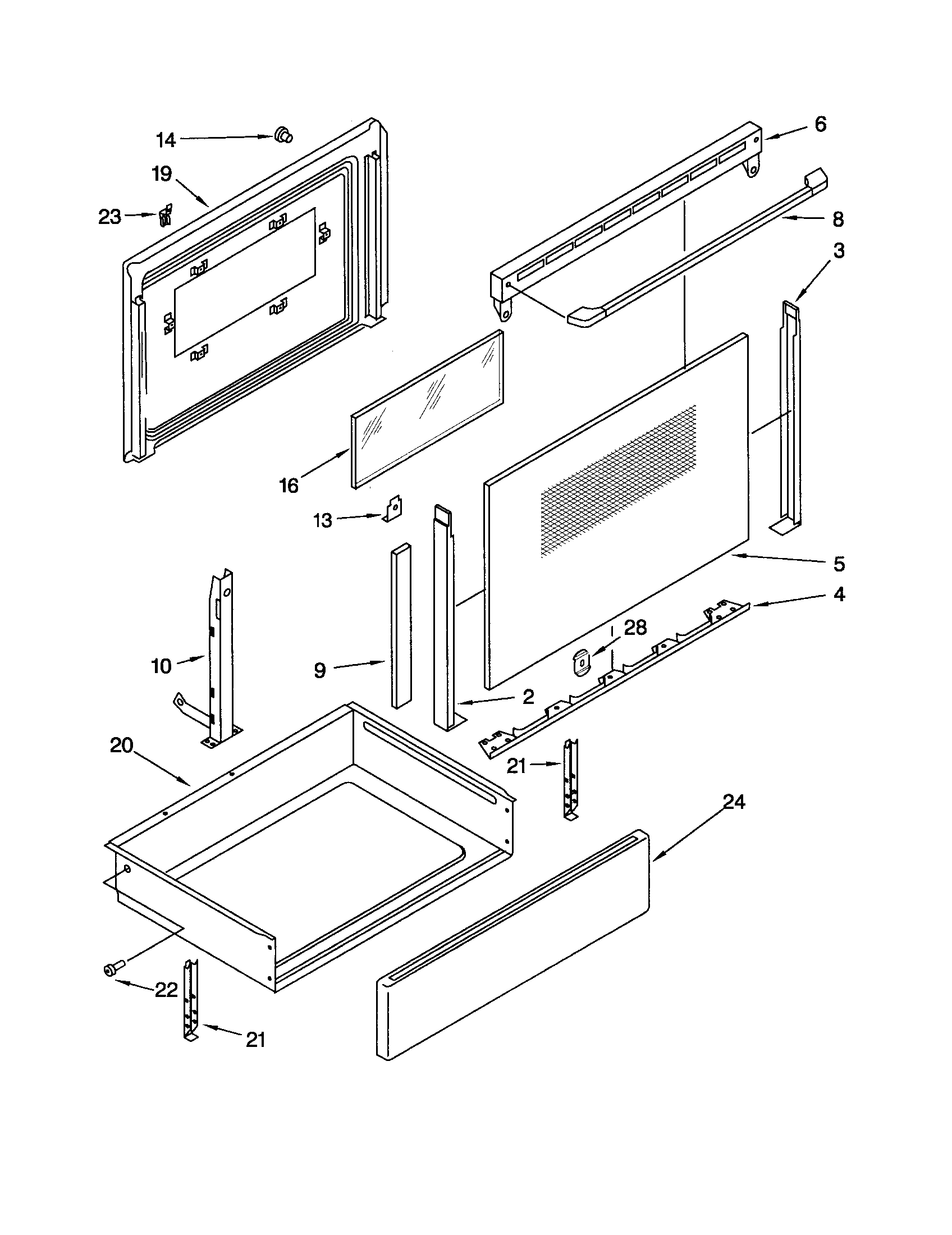 Whirlpool WHE383311 door and drawer diagram