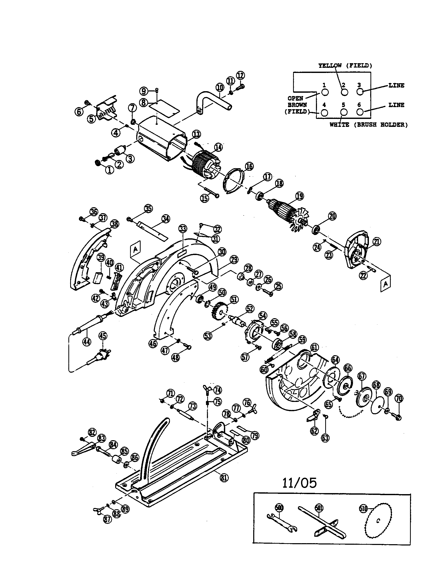 Ryobi W-201S circular saw diagram