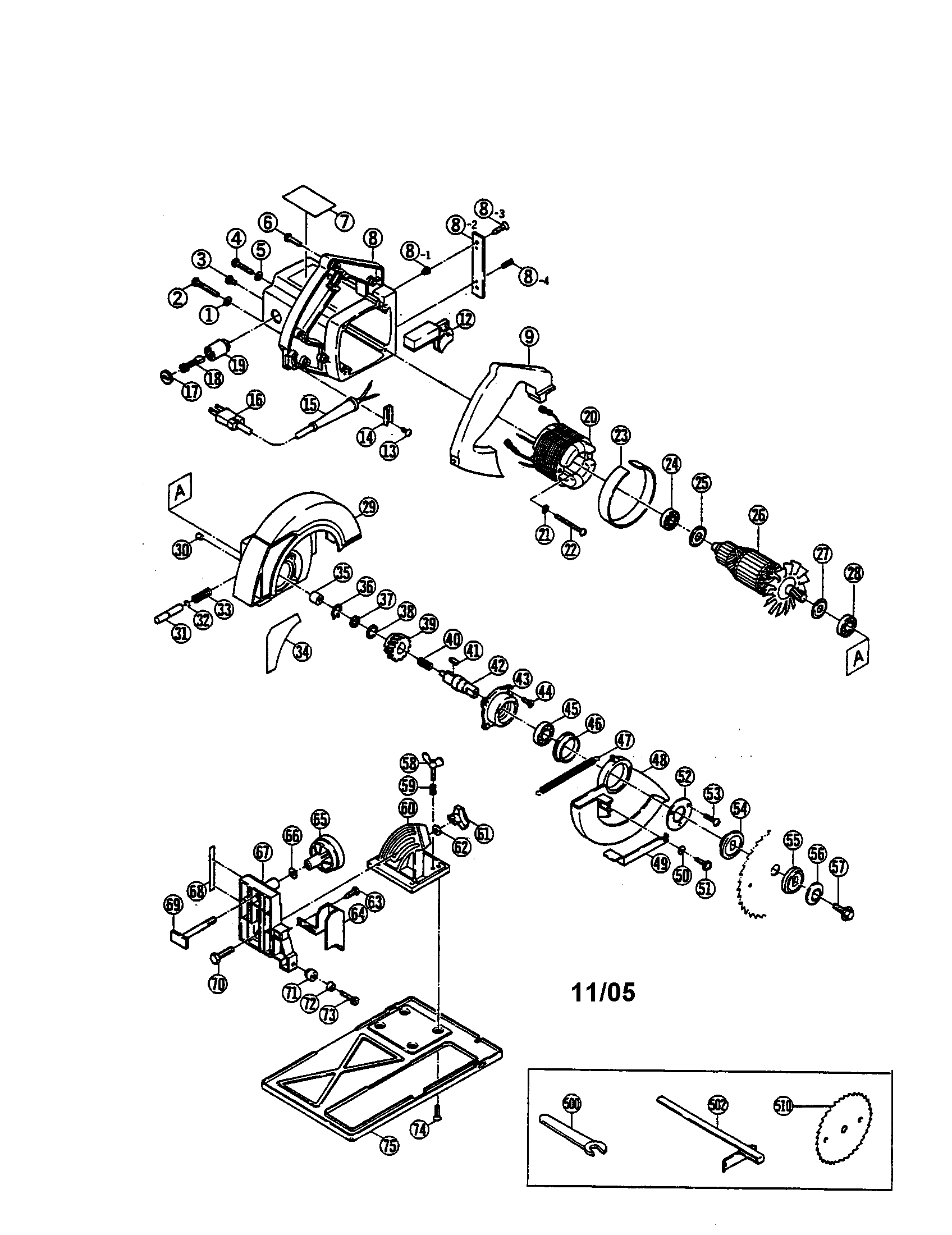 Ryobi W-620 circular saw diagram