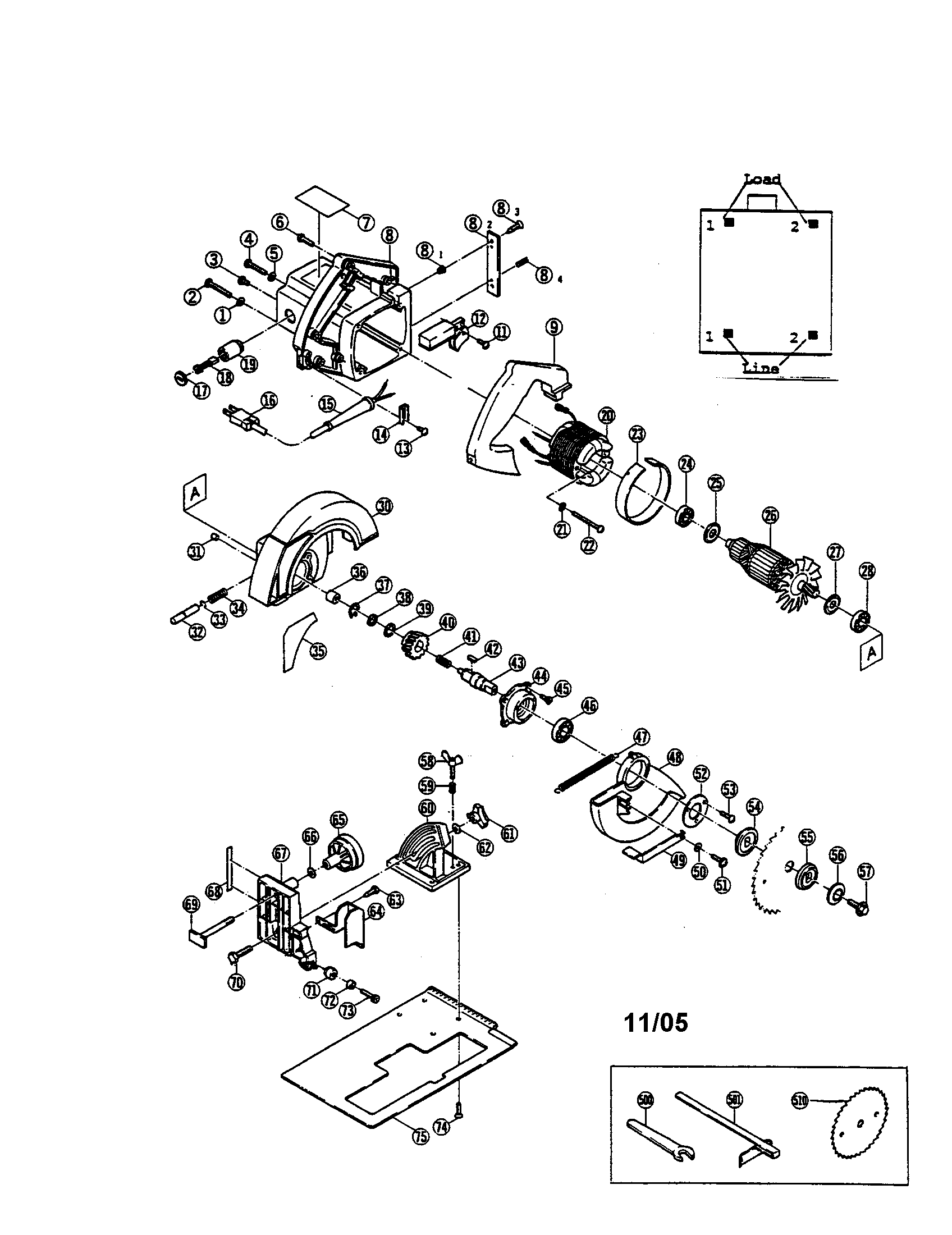 Ryobi W-640C circular saw diagram