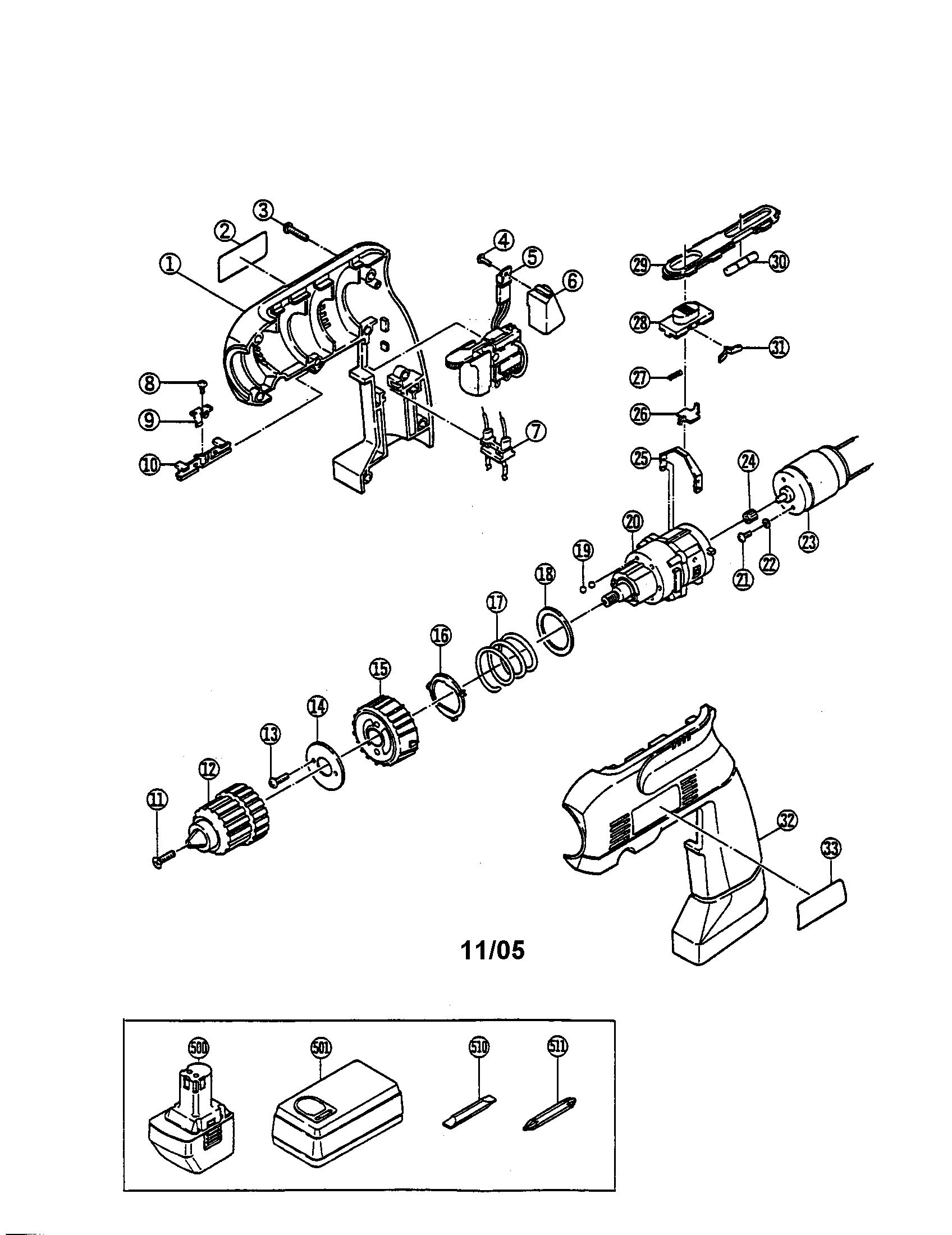 Ryobi TFD-150VR cordless drill diagram