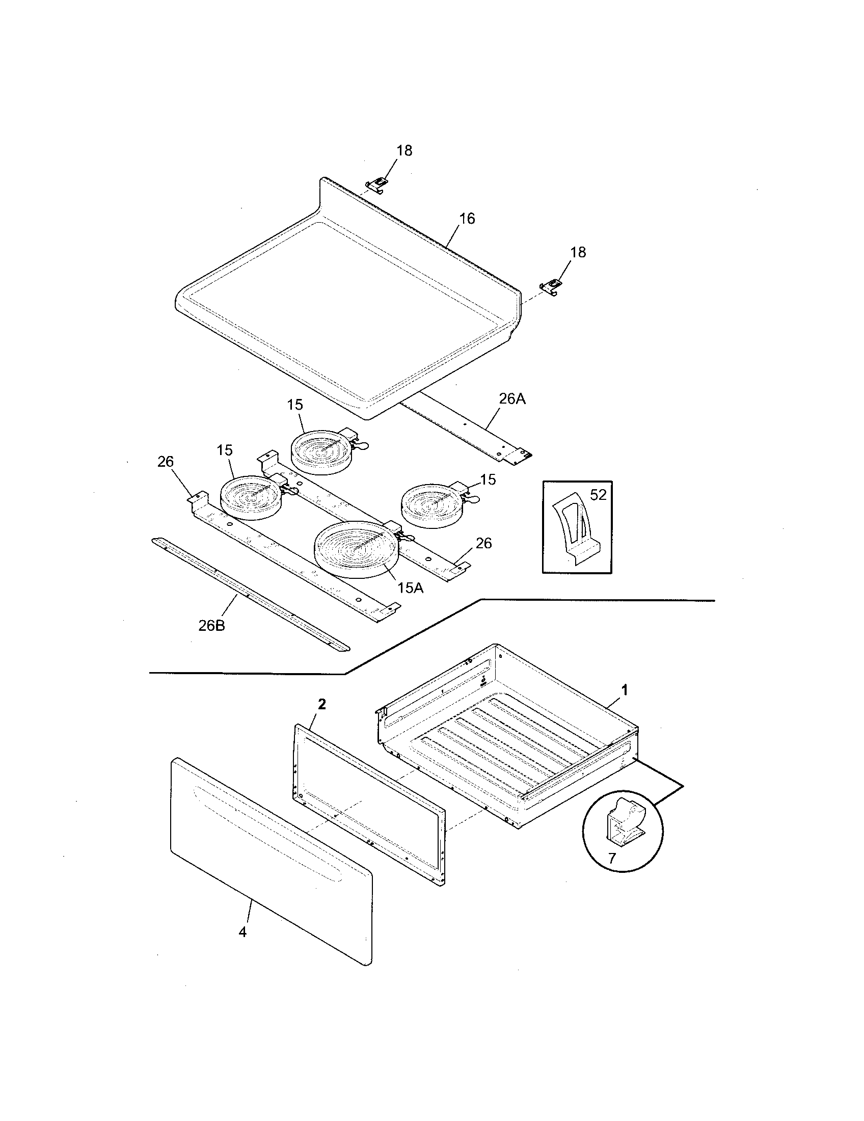 White-Westinghouse WEF361ESB top/drawer diagram