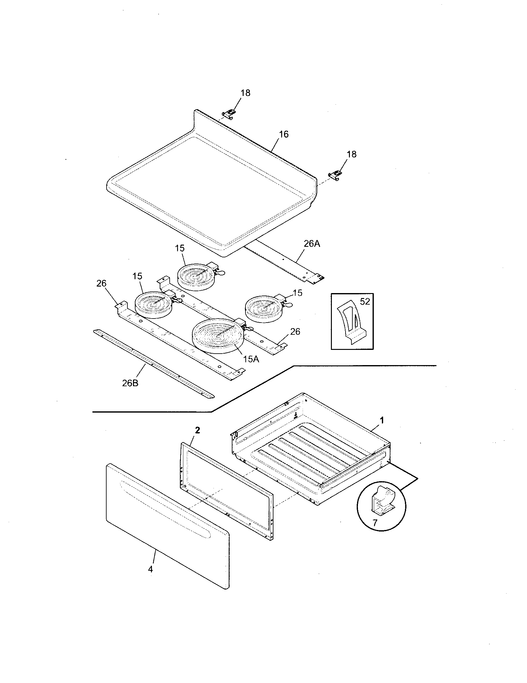 White-Westinghouse WEF360ESB top/drawer diagram