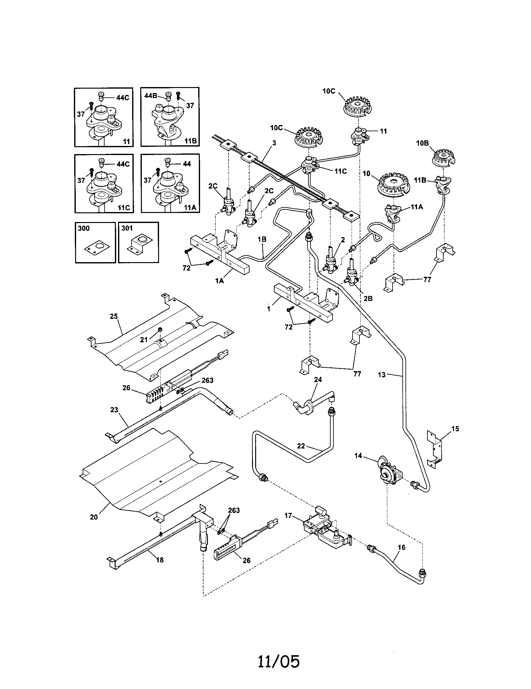 Frigidaire CFGS365EB1 burner diagram