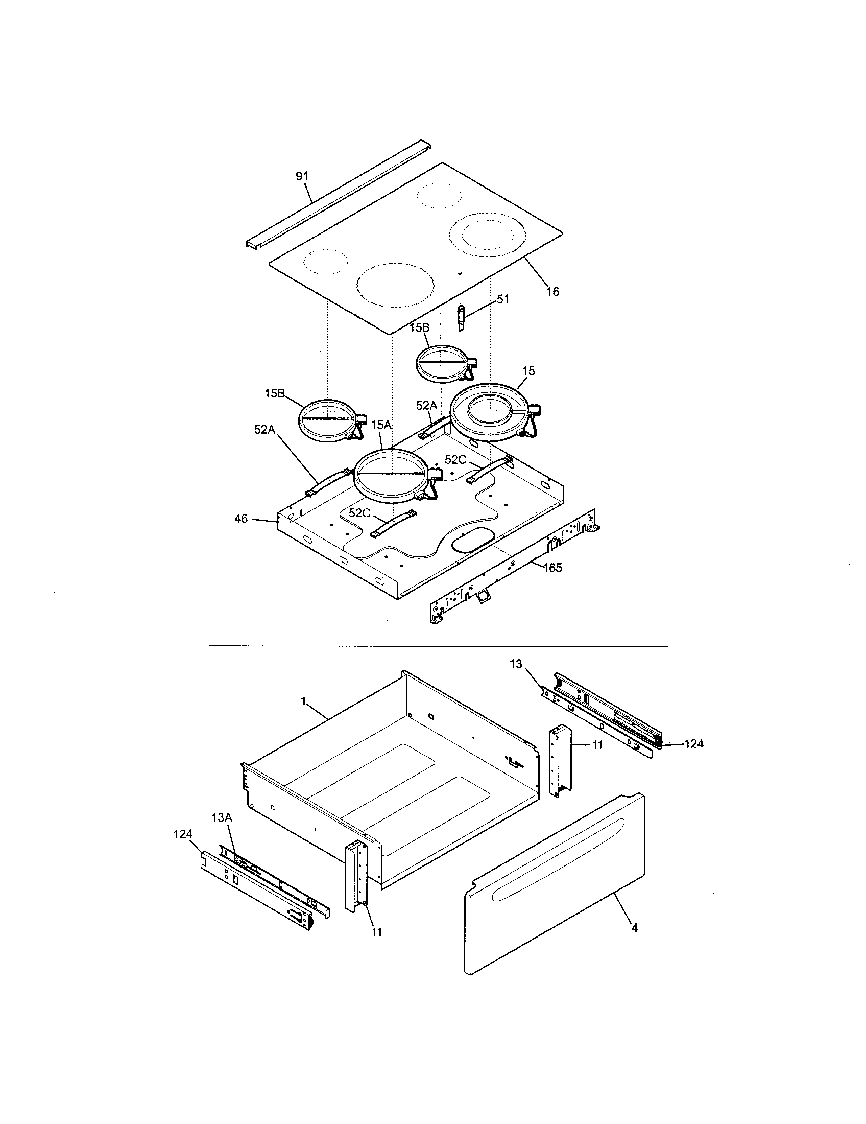Frigidaire BFES368ES1 top/drawer diagram