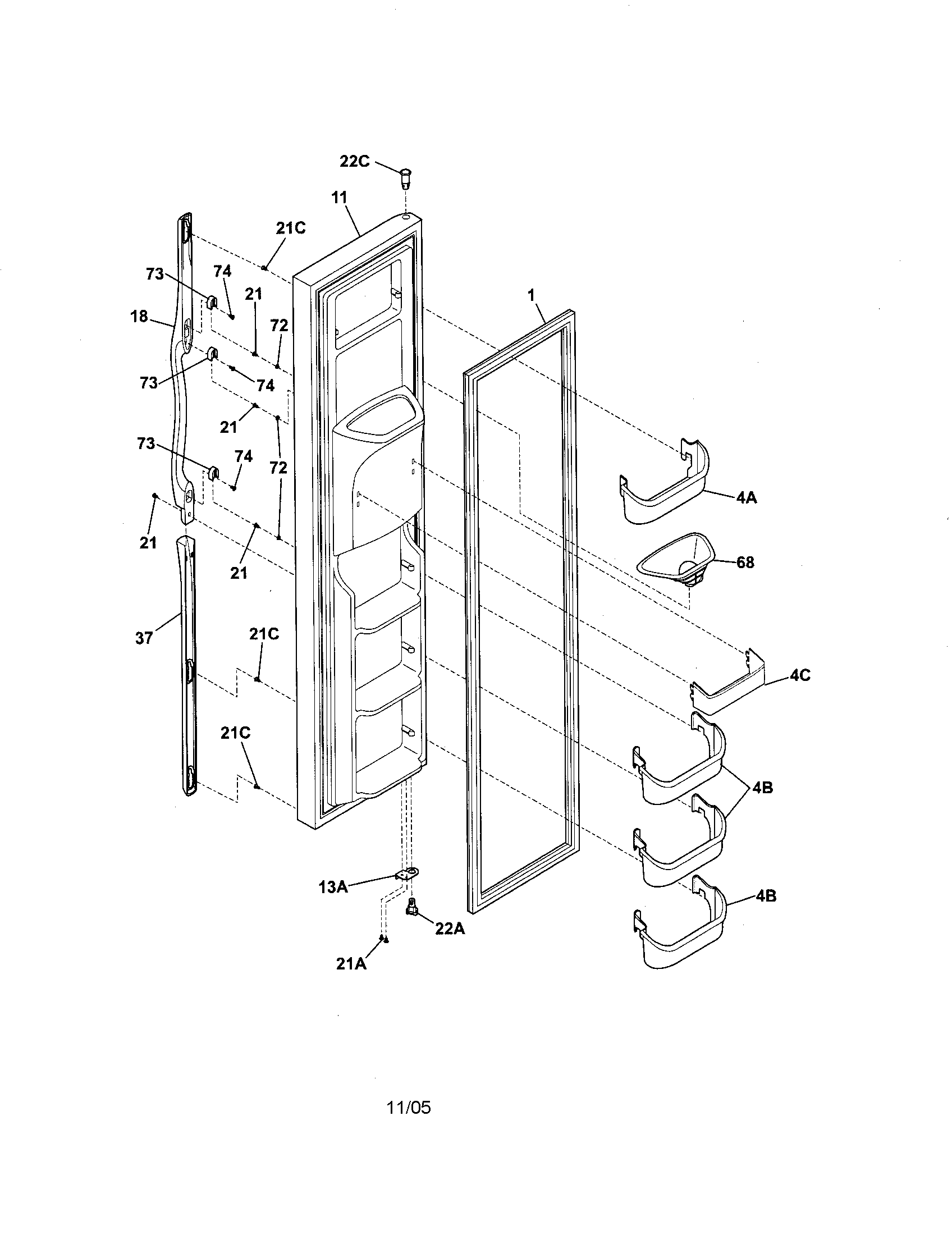 Frigidaire GS23HSZDPB6 freezer door diagram