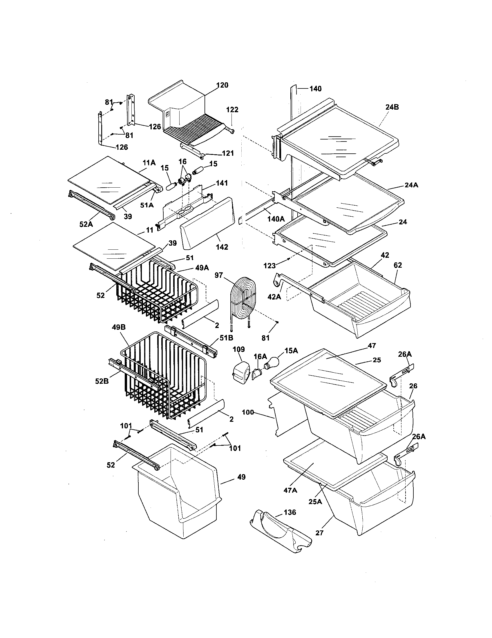 Frigidaire GS23HSZDPB6 shelves diagram