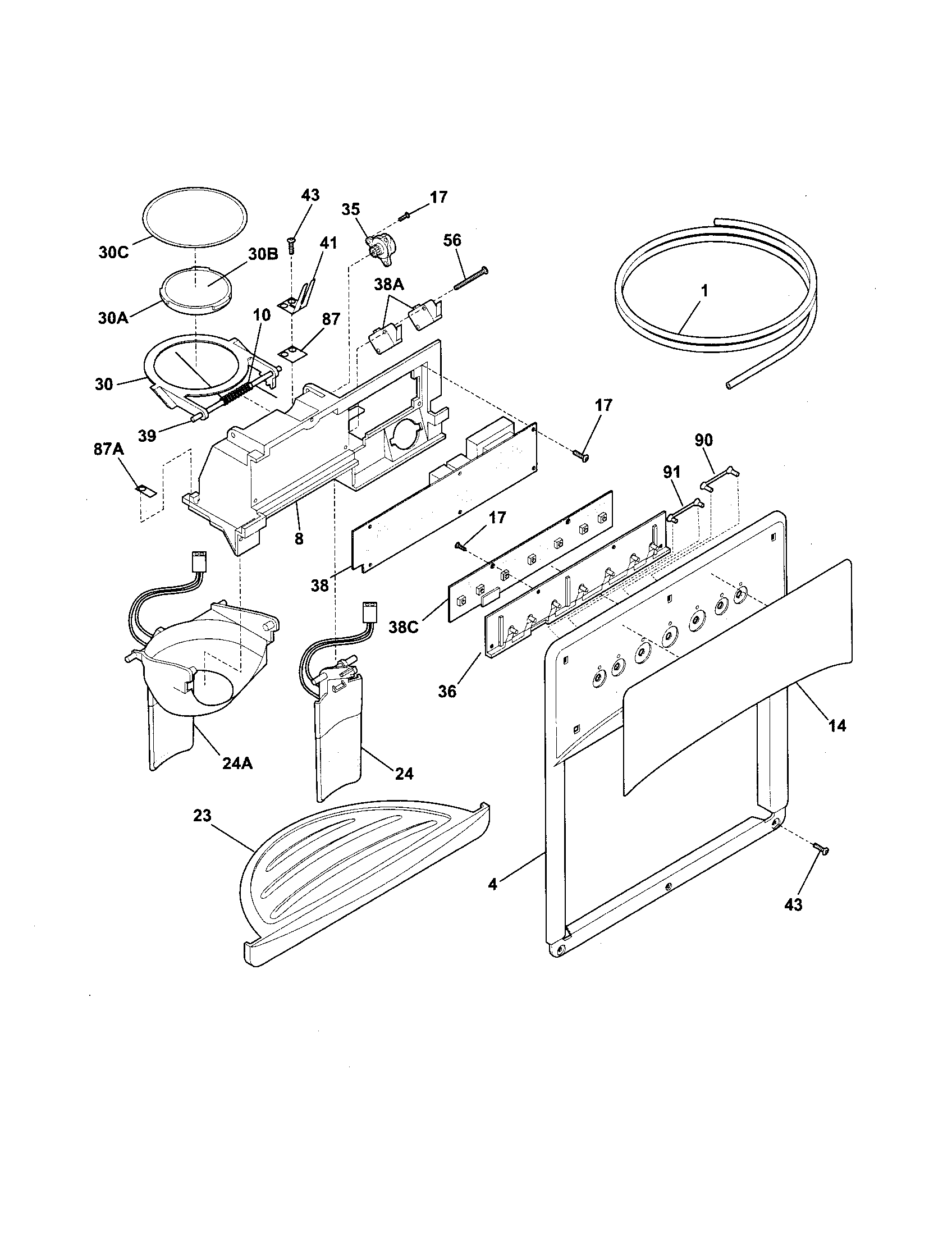 Frigidaire GS23HSZDPB6 ice and water dispenser diagram