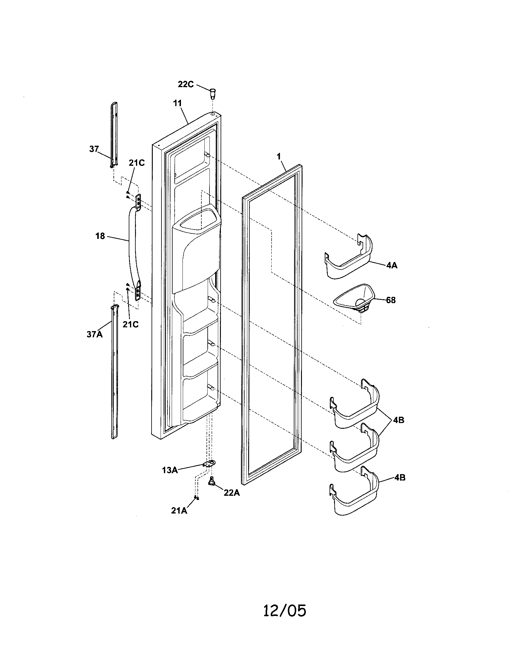 Frigidaire FRS26HR4DB4 freezer door diagram