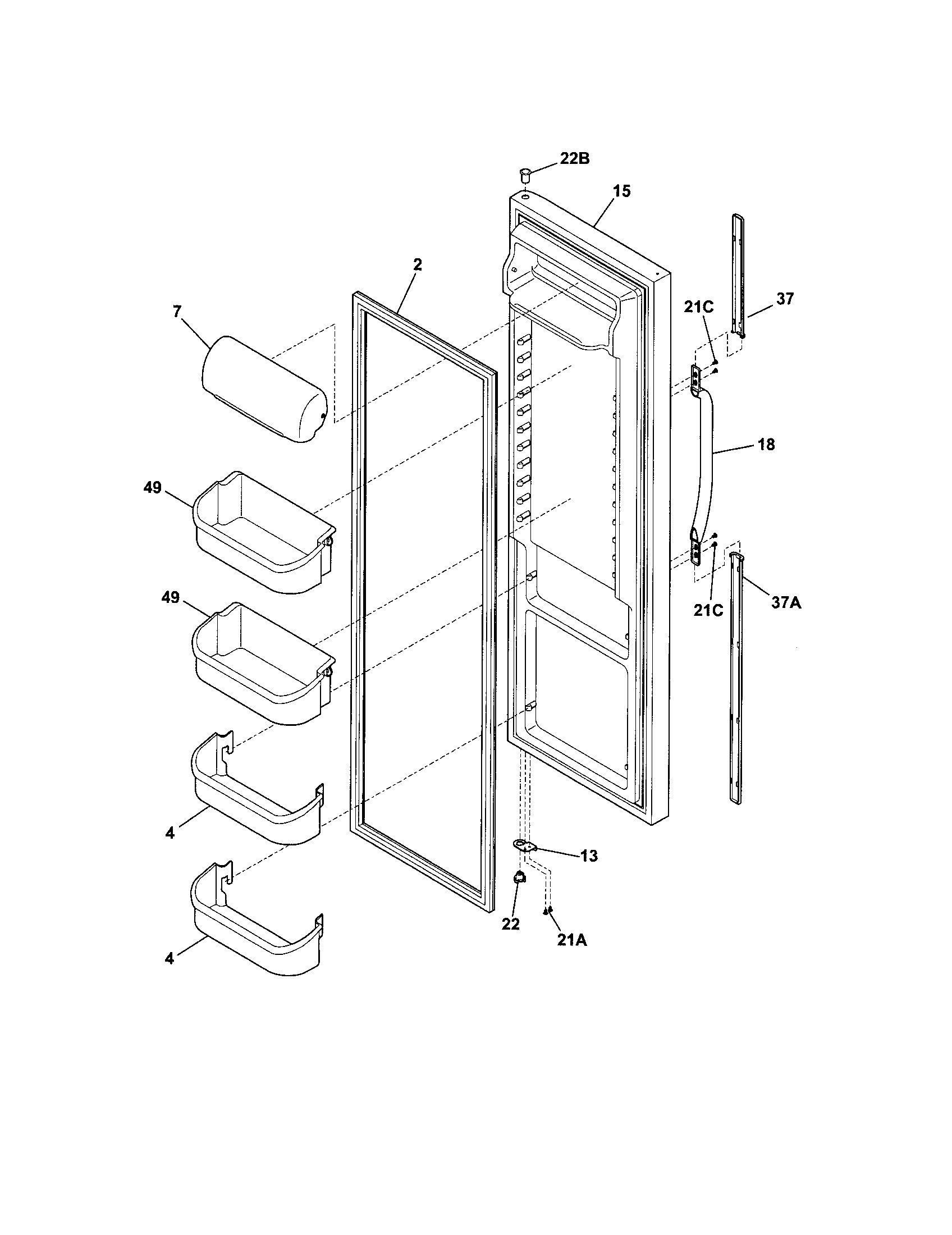 Frigidaire FRS26HR4DB4 refrigerator door diagram