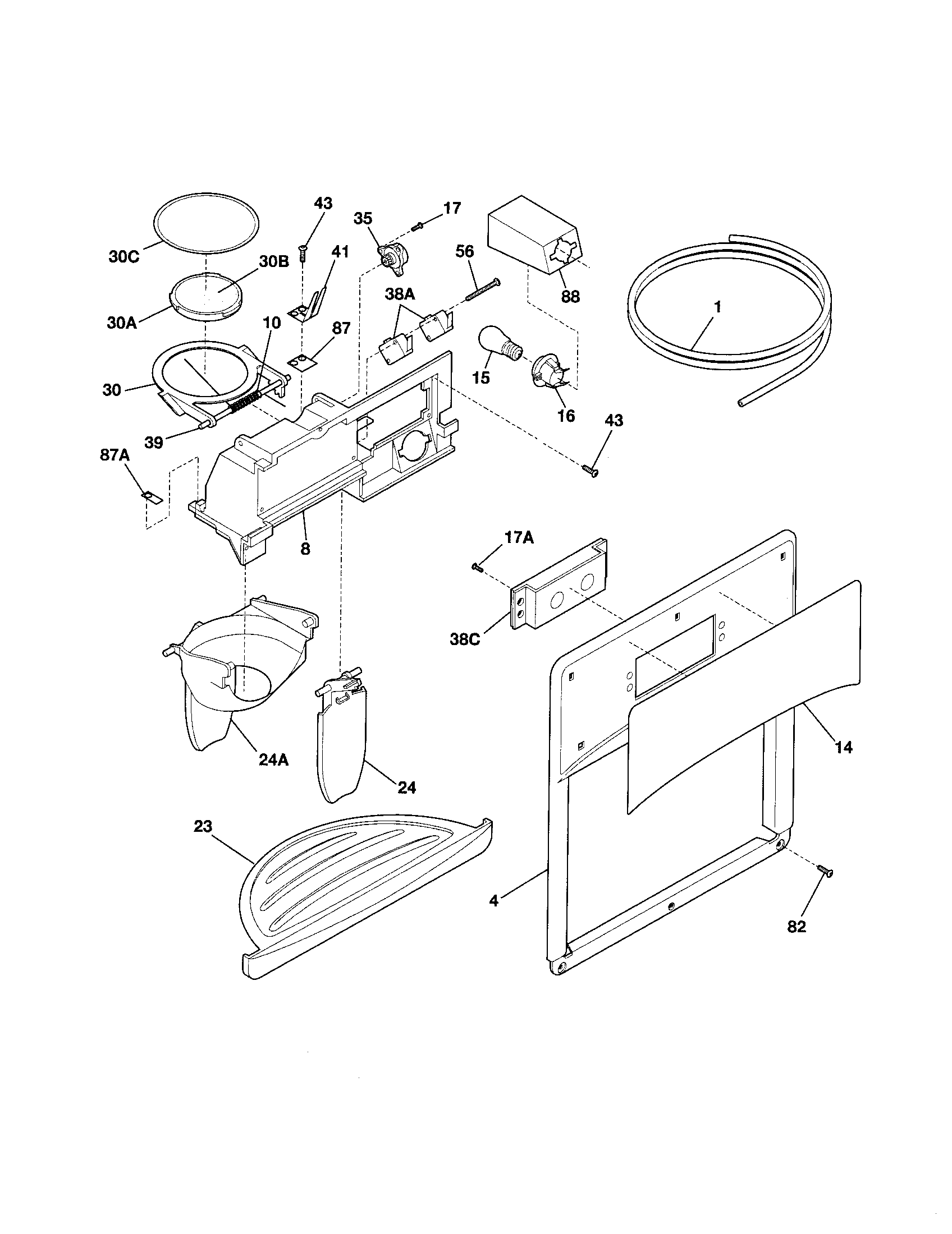 Frigidaire FRS26HR4DB4 ice and water dispenser diagram