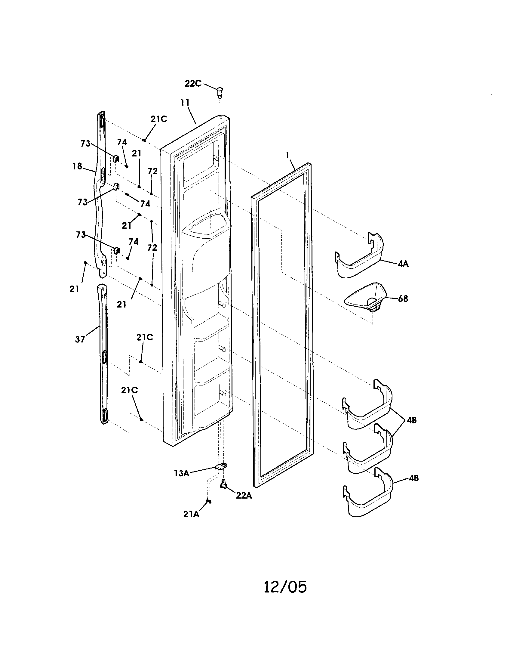 Frigidaire FRS23KF6EW3 freezer door diagram