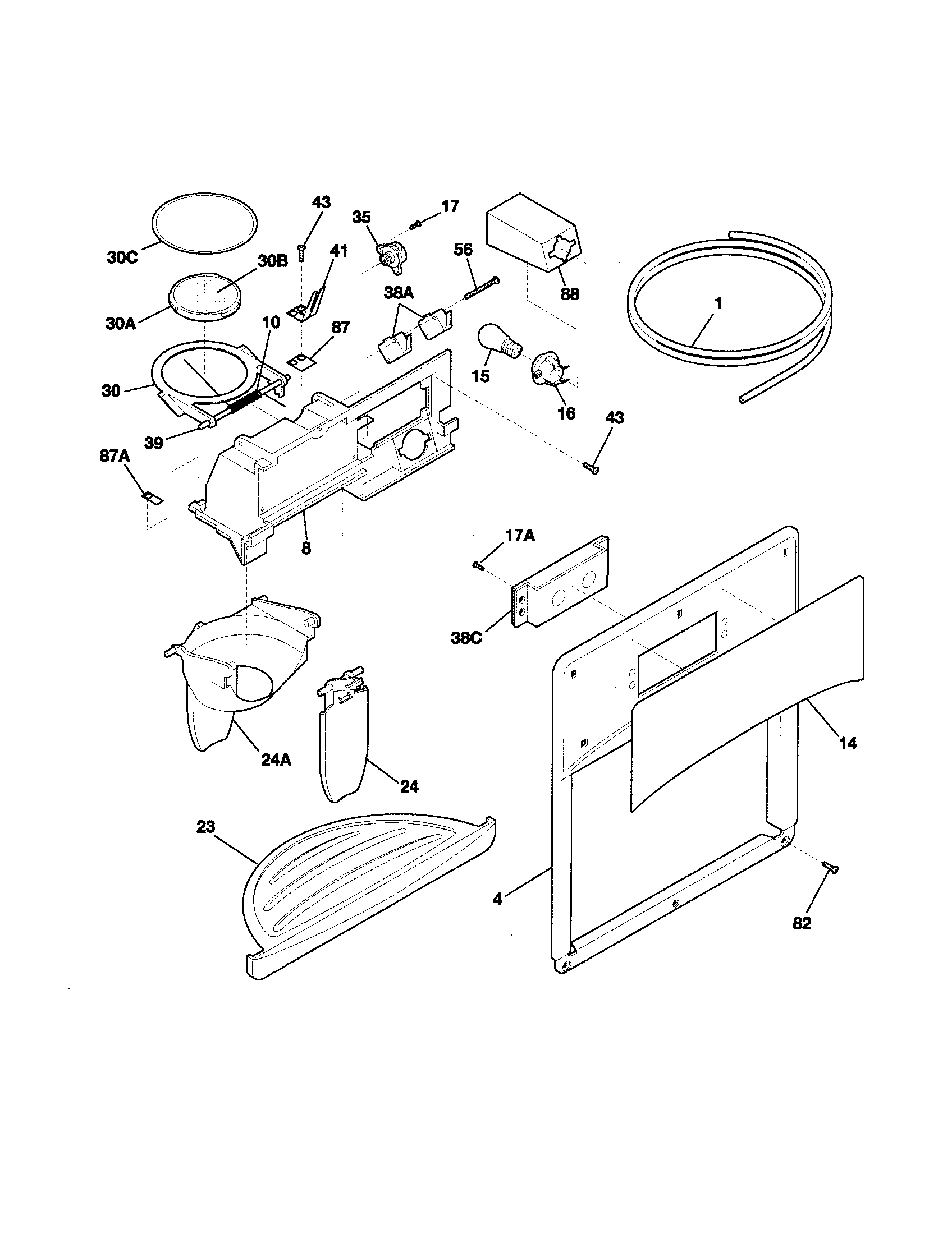 Frigidaire FRS23KF6EW3 ice and water dispenser diagram