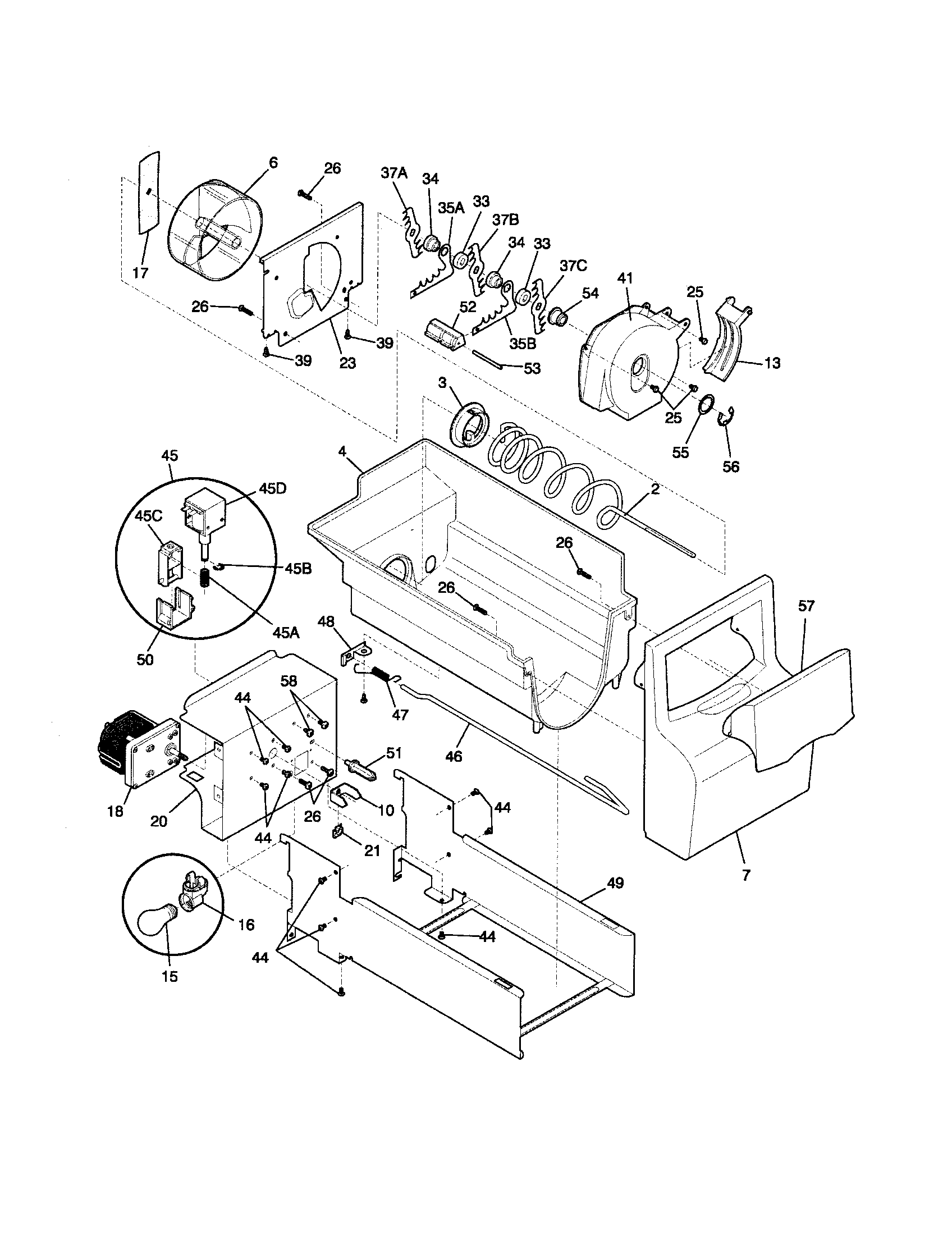 Frigidaire FRS23KF6EW3 ice container diagram