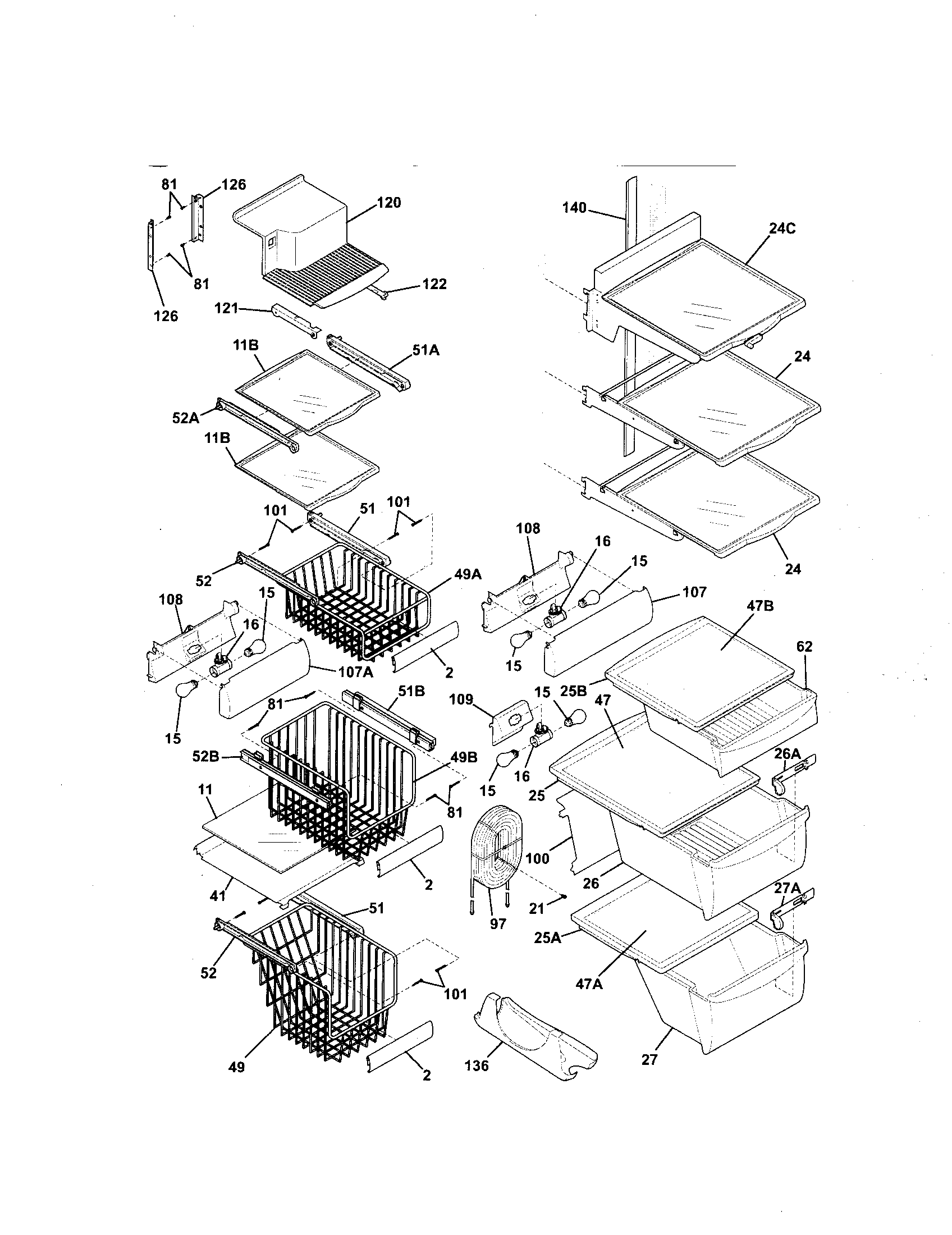 Kenmore Elite 25344382402 shelves diagram
