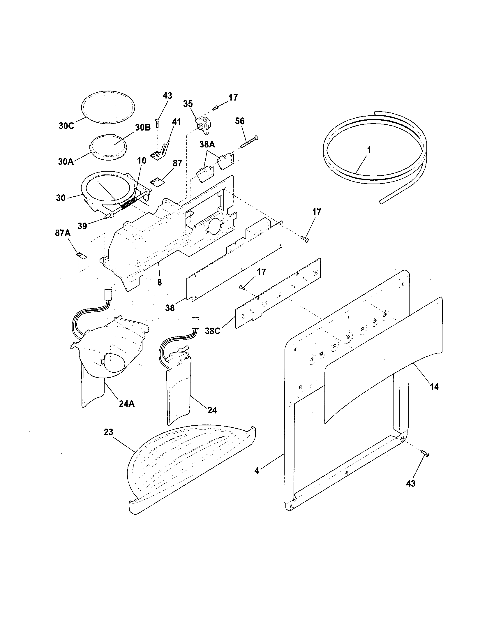 Kenmore Elite 25344382402 ice & water dispenser diagram