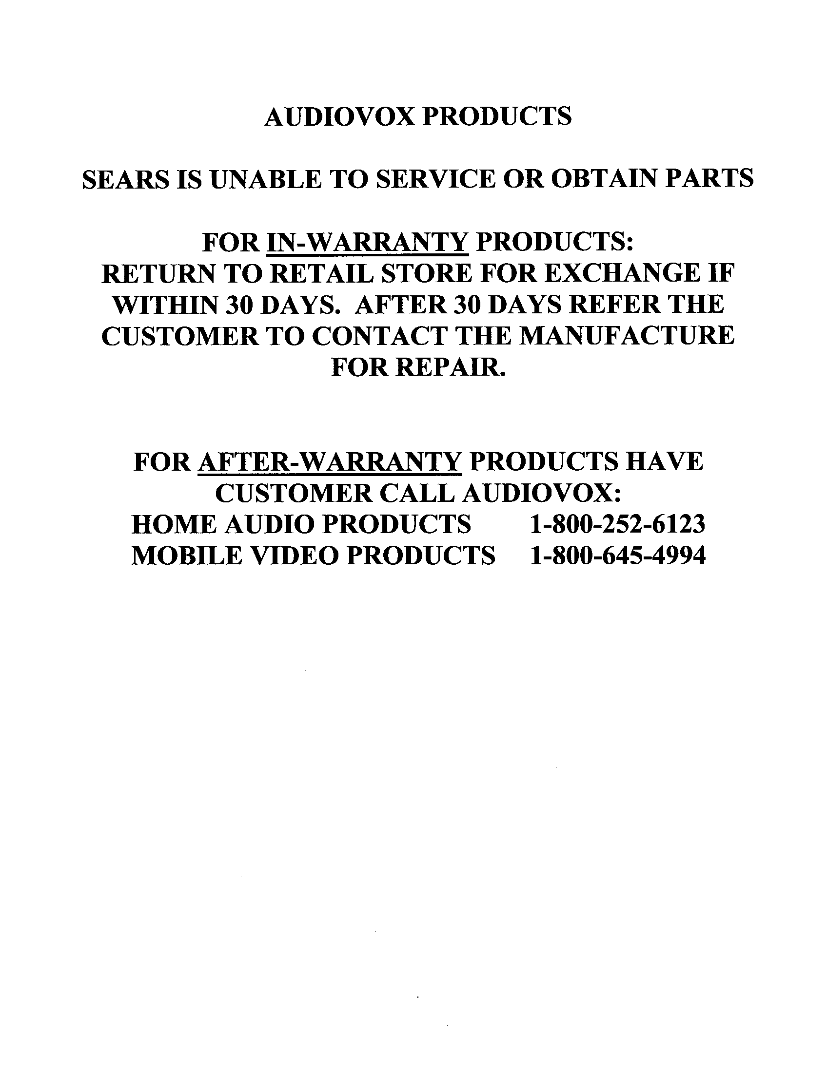 Audiovox AUDIOVOX audiovox products diagram