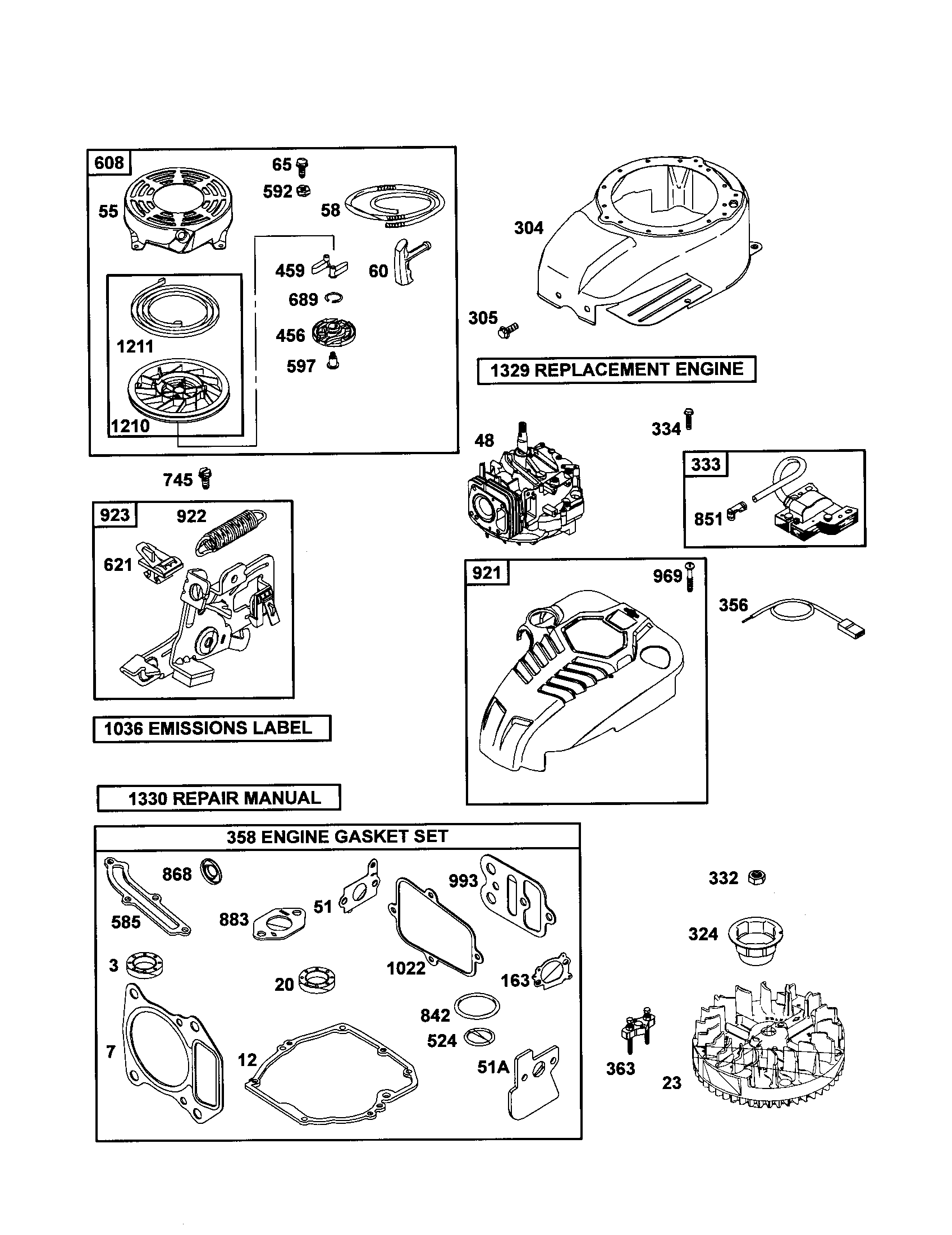 Craftsman 917375830 starter-rewind/shortblock/blower diagram