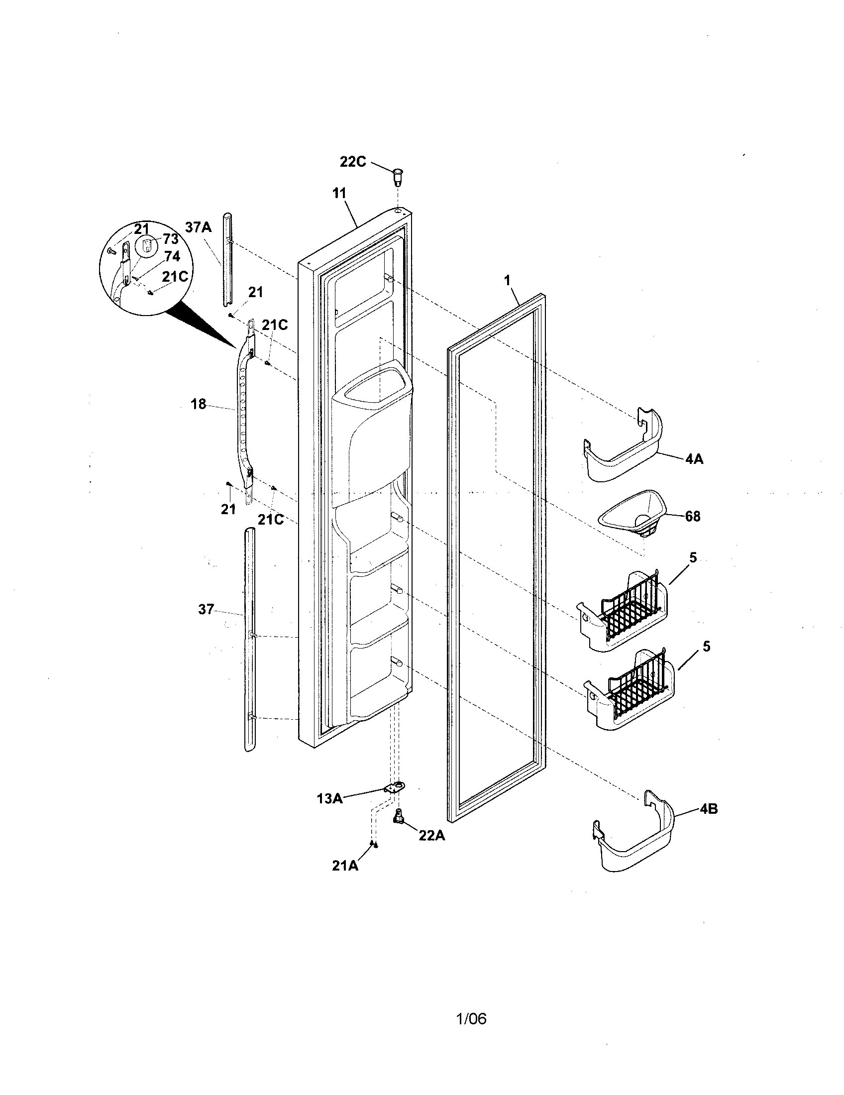 Kenmore 25356282407 freezer door diagram